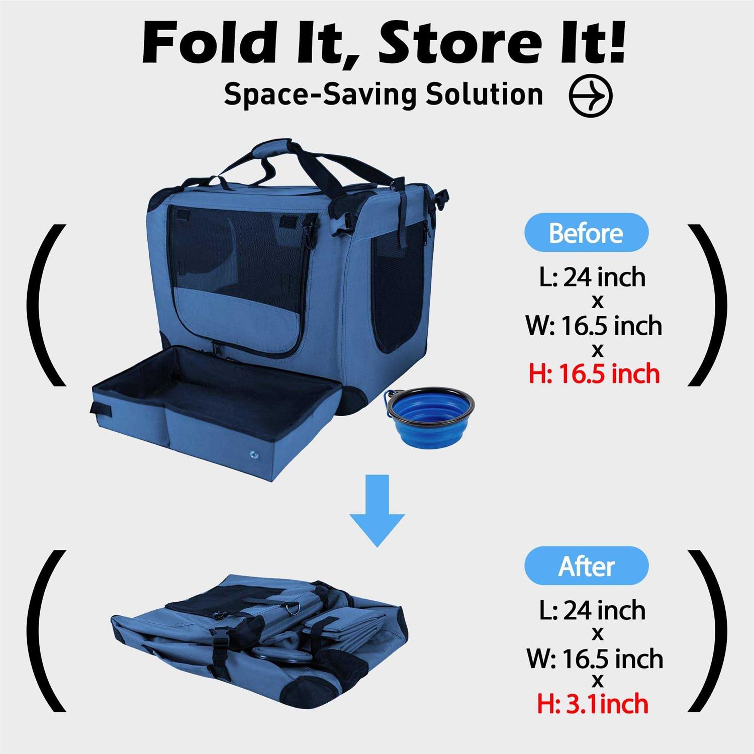 Prutapet Large Cat Carrier Soft-Sided Portable Pet Crate for Car Traveling with Collapsible Litter Box and Bowl