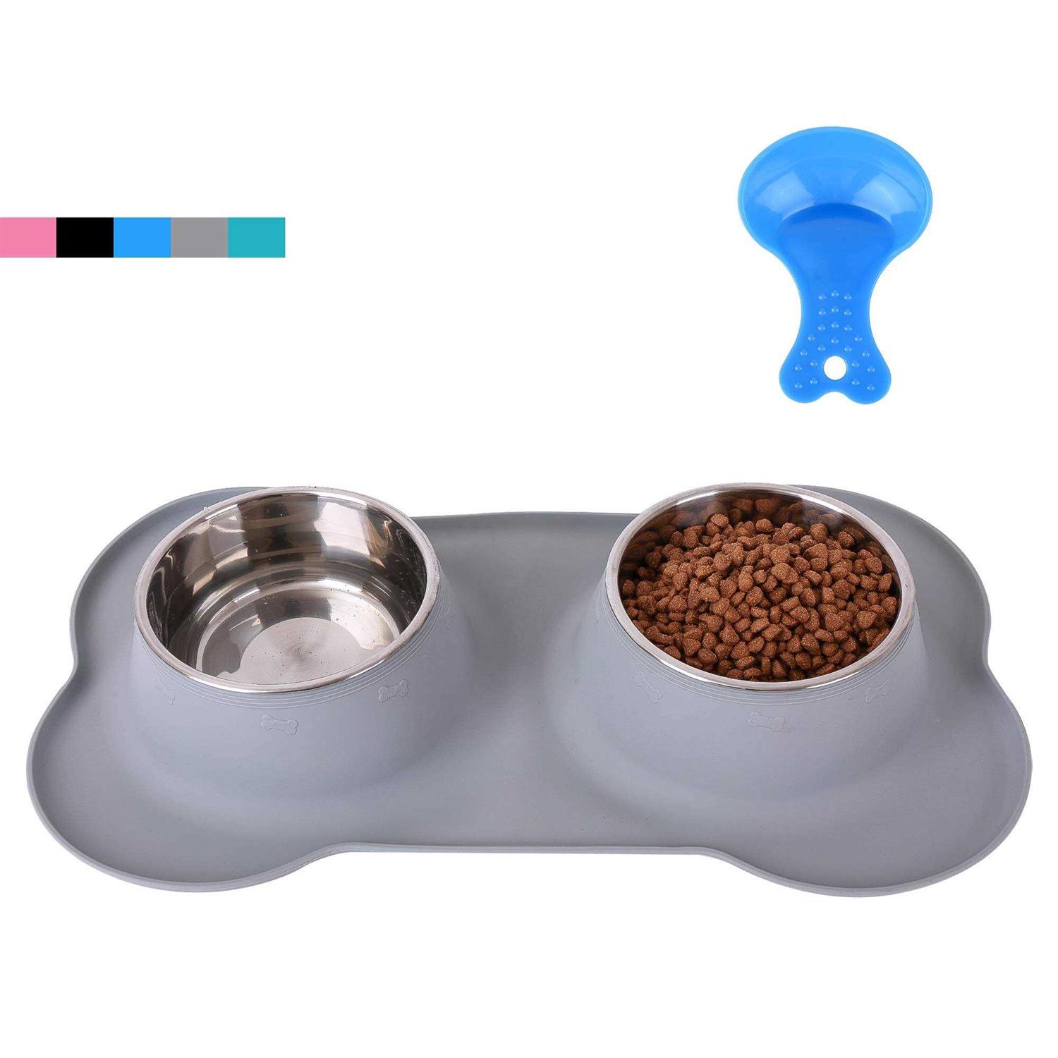 Hubulk Pet Dog Bowls 2 Stainless Steel Dog Bowl with No Spill Non-Skid Silicone Mat + Pet Food Scoop Water and Food Feeder Bowls for Feeding