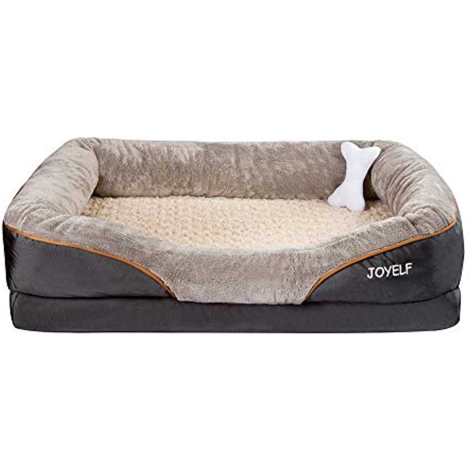 Joyelf Large Memory Foam Dog Bed, Orthopedic Dog Bed & Sofa with Removable Washable Cover and Squeaker Toy as Gift