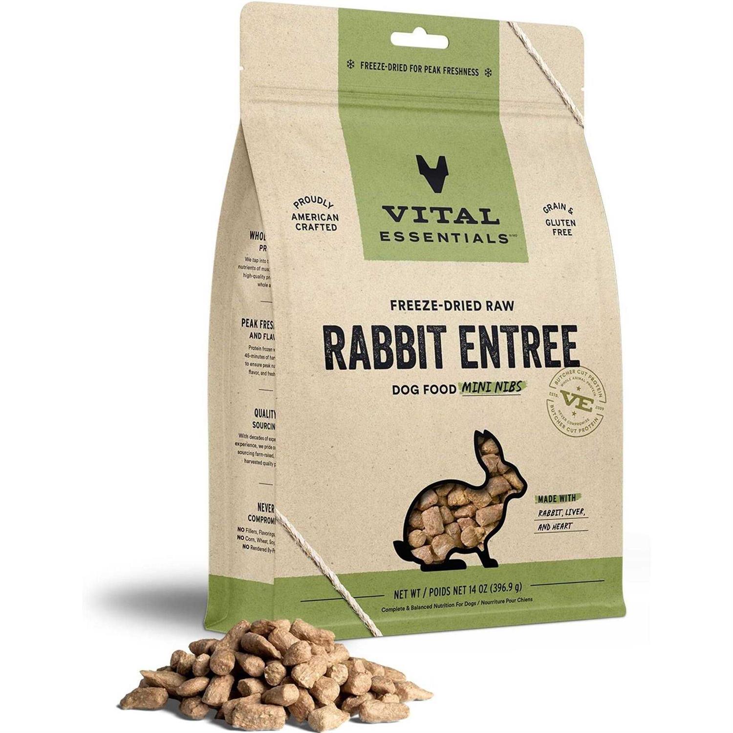 Vital Essentials Freeze Dried Dog Food Raw Rabbit Mini Nibs Entree