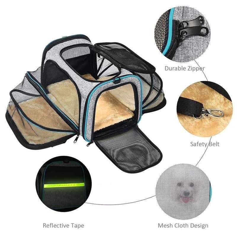 BYTANA Pet Carrier Airline Approved, Expandable Foldable Soft-Sided Dog Carrier, 3 Open Doors, 2 Reflective Tapes, Pet Travel Bag Safe and Easy for Cats