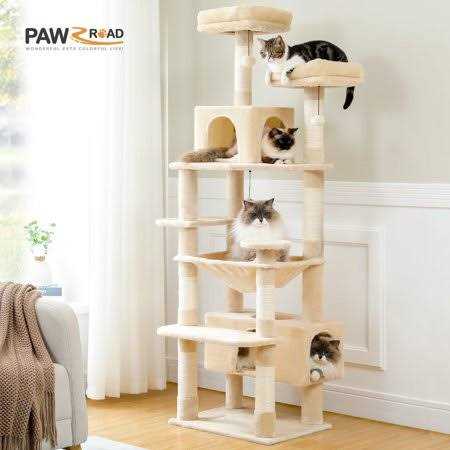 Pawz Road 73 inch Cat Tree for Large Cats Multi Level Tall Cat Tower Condo with 7 Scratching Posts