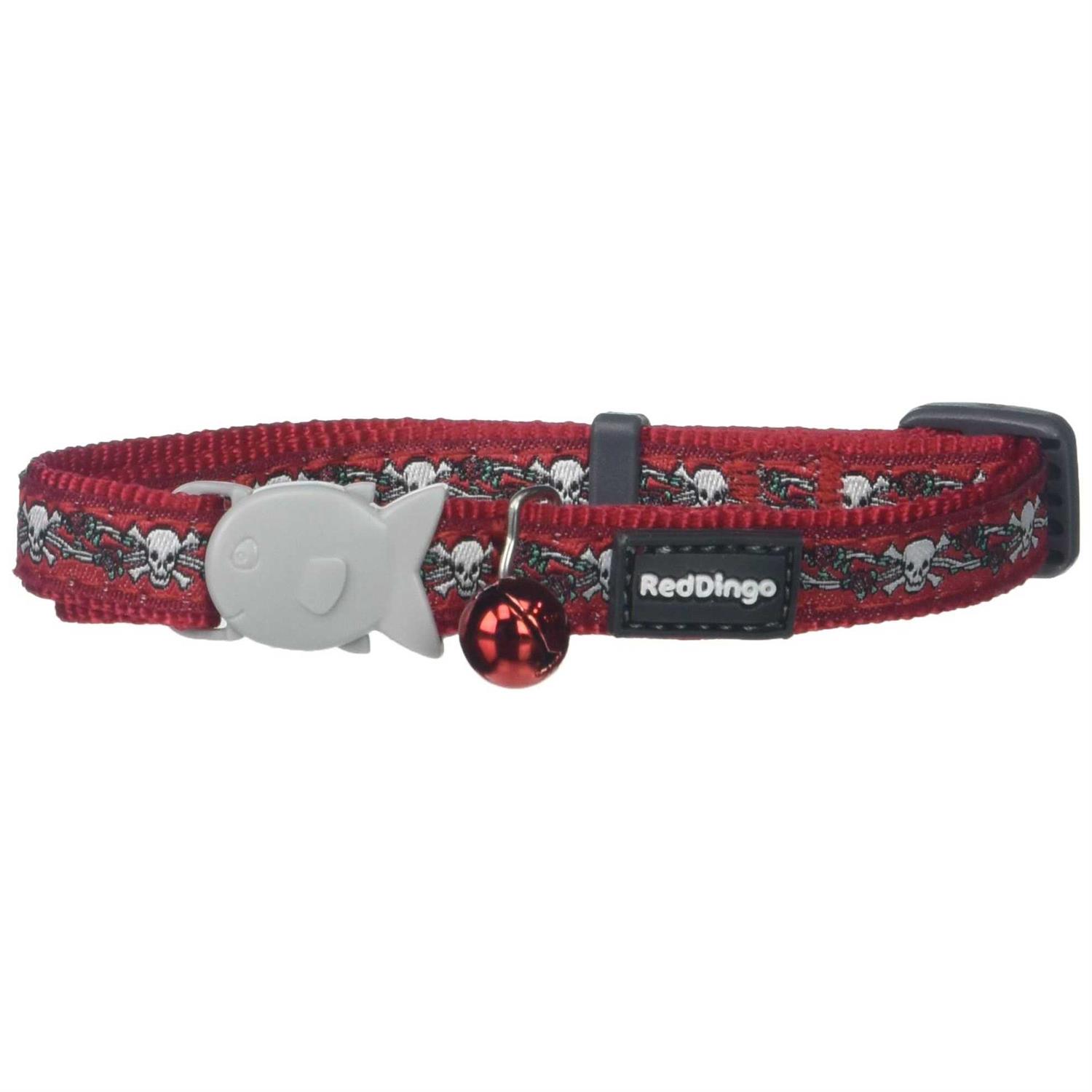 Red Dingo Cat Collar Skull & Roses Red