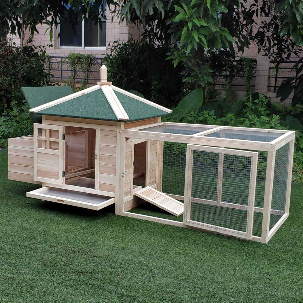 PawHut 77 Wooden Chicken Coop with Nesting Box Cute Outdoor Hen House with Removable Tray
