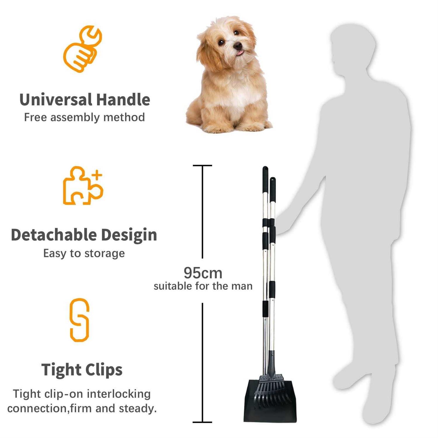 SUNLAX Pooper Scooper, Durable Dog Poop Scoop Long Handle Tray and Rake Set for Large Medium Small Dogs
