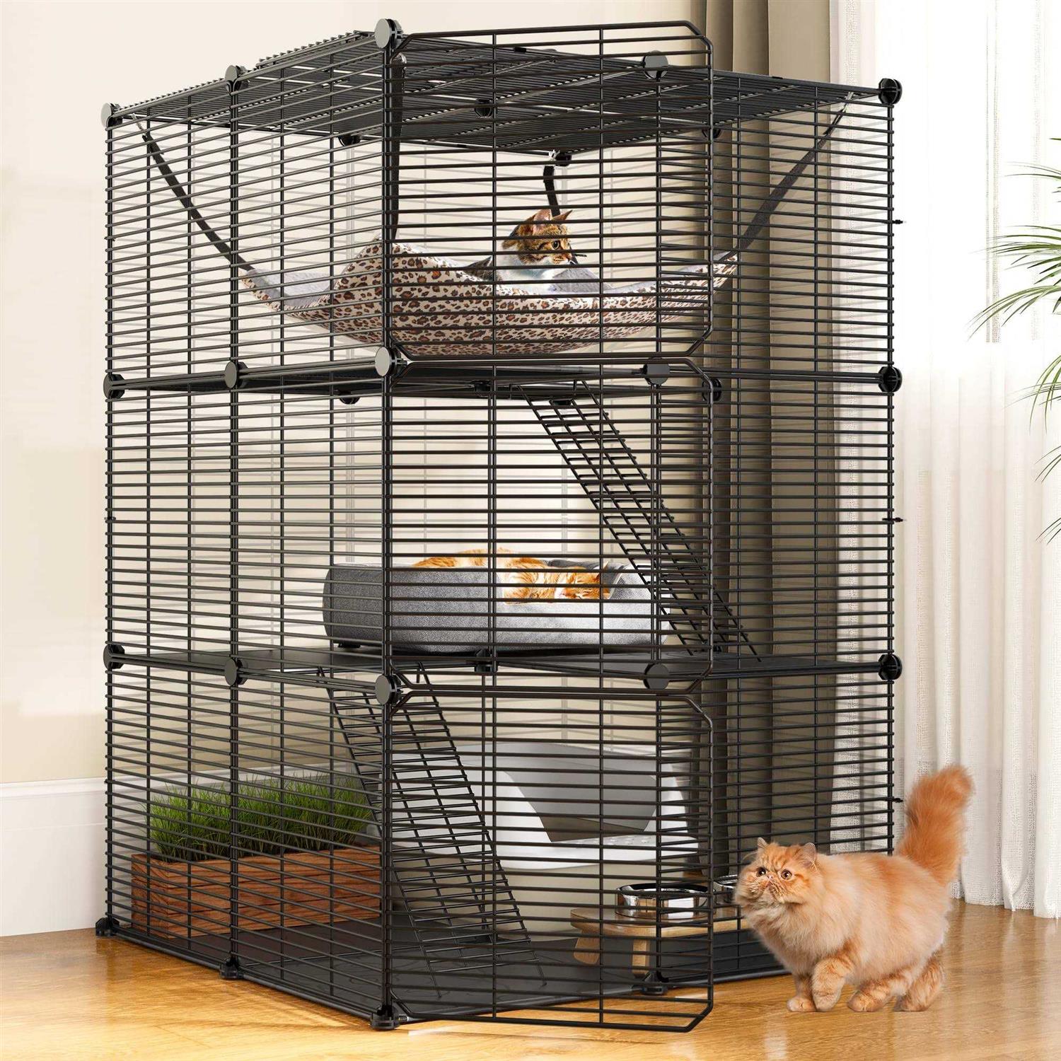 YITAHOME Cat Cage Indoor Cat Enclosures DIY Cat Playpen Metal Kennel with Extra Large Hammock for 1-2 Cats