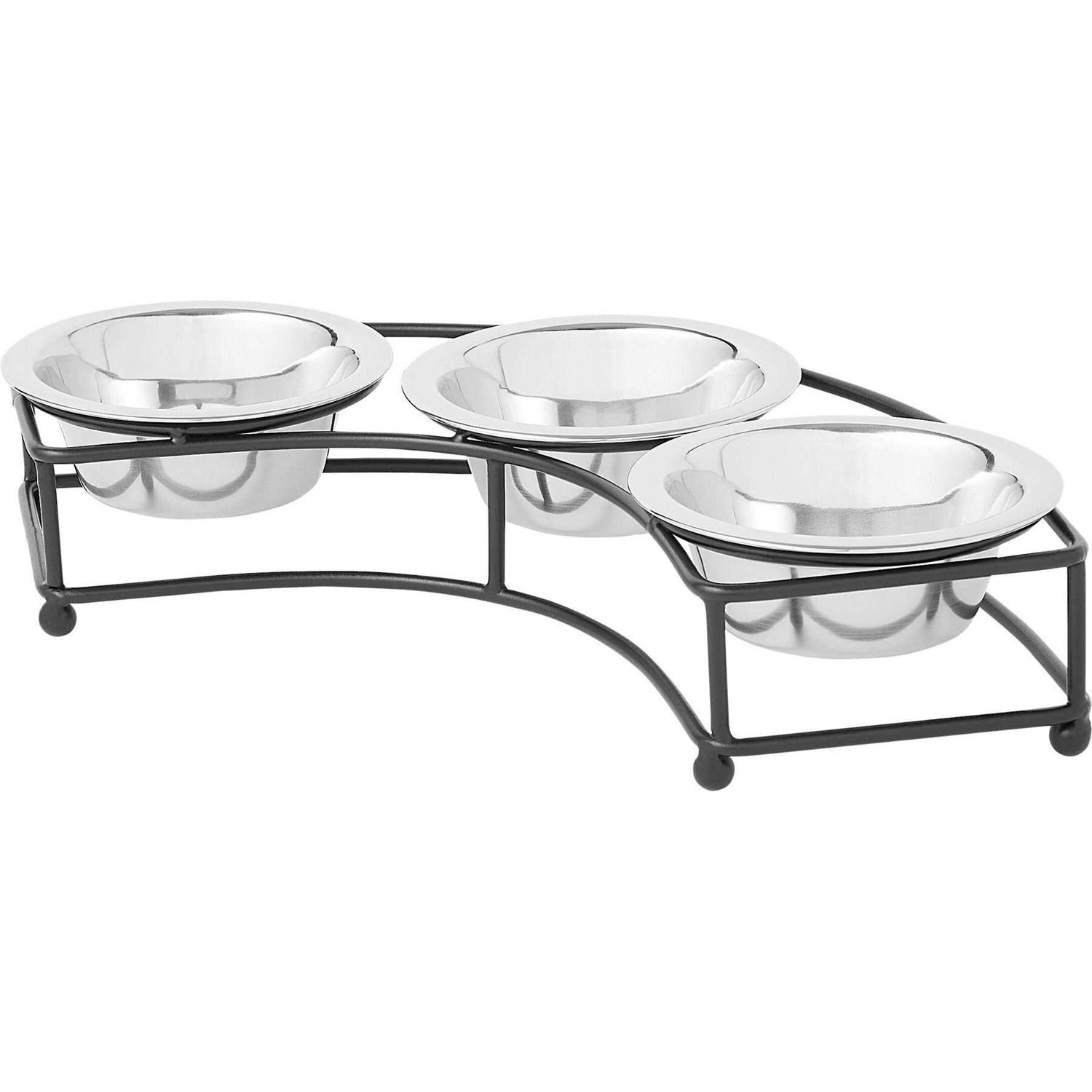 Frisco Curved Triple Feeder Stainless Steel Dog & Cat Bowl