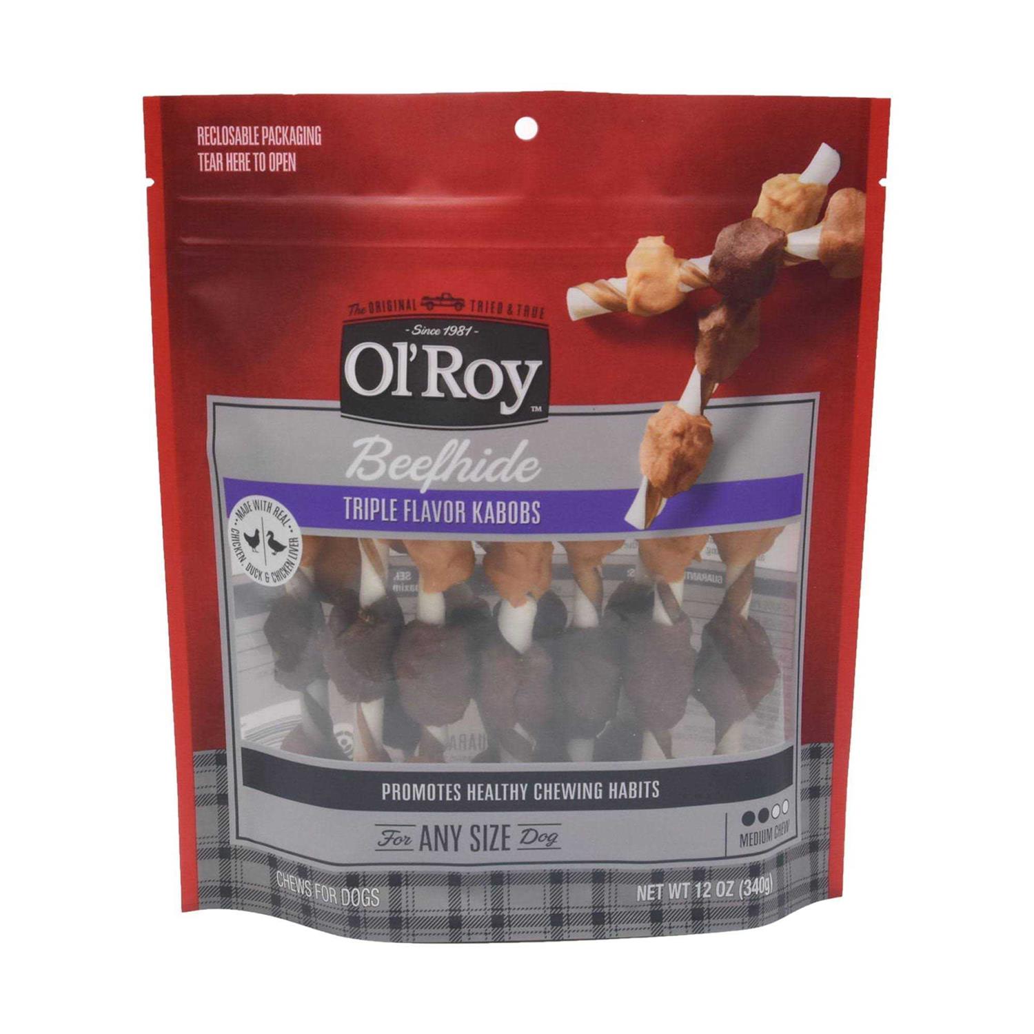 Ol’ Roy Triple Flavor Kabobs Rawhide Chews Dry for All Dogs