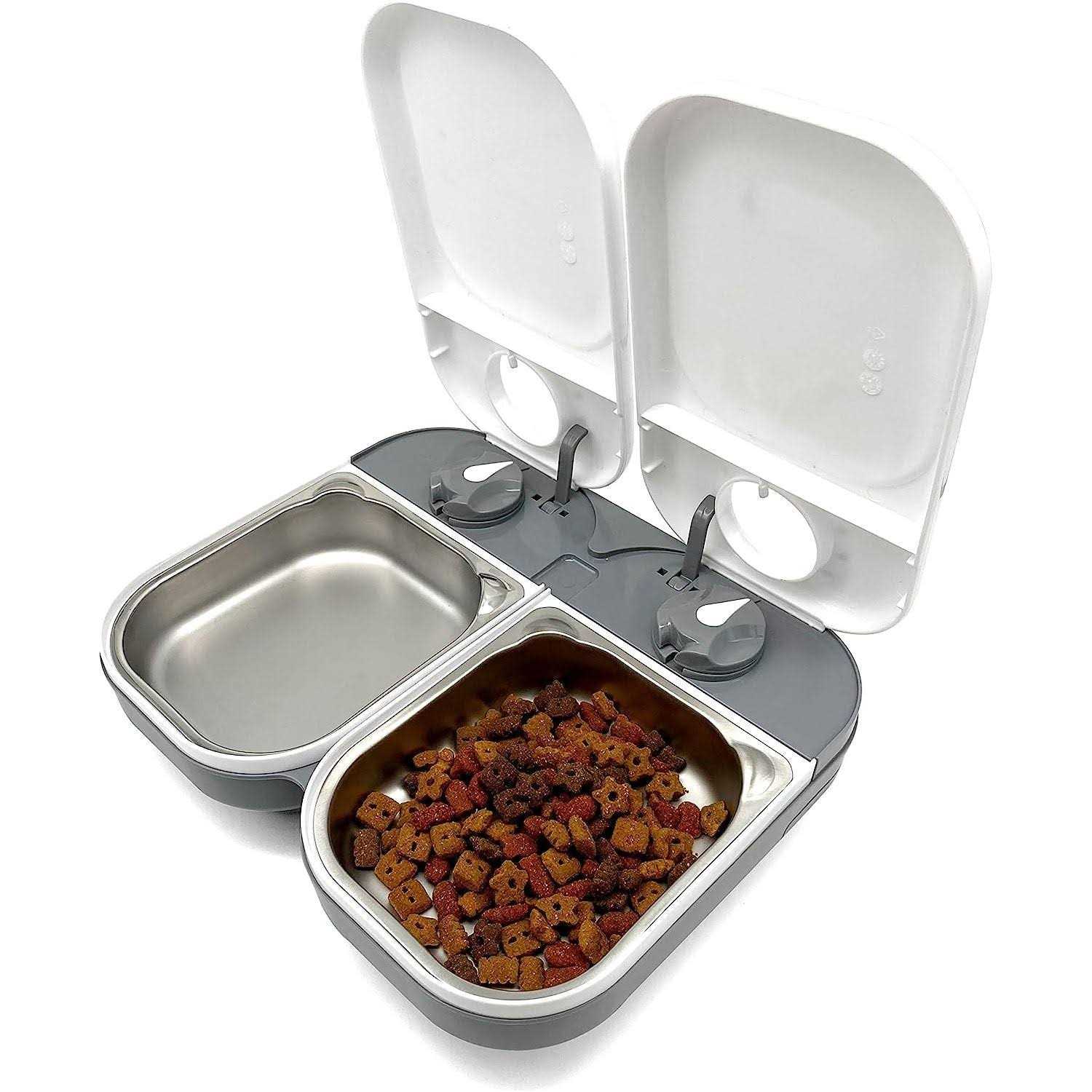 Closer Pets Two-Meal Automatic Pet Feeder with Stainless Steel Bowl Inserts