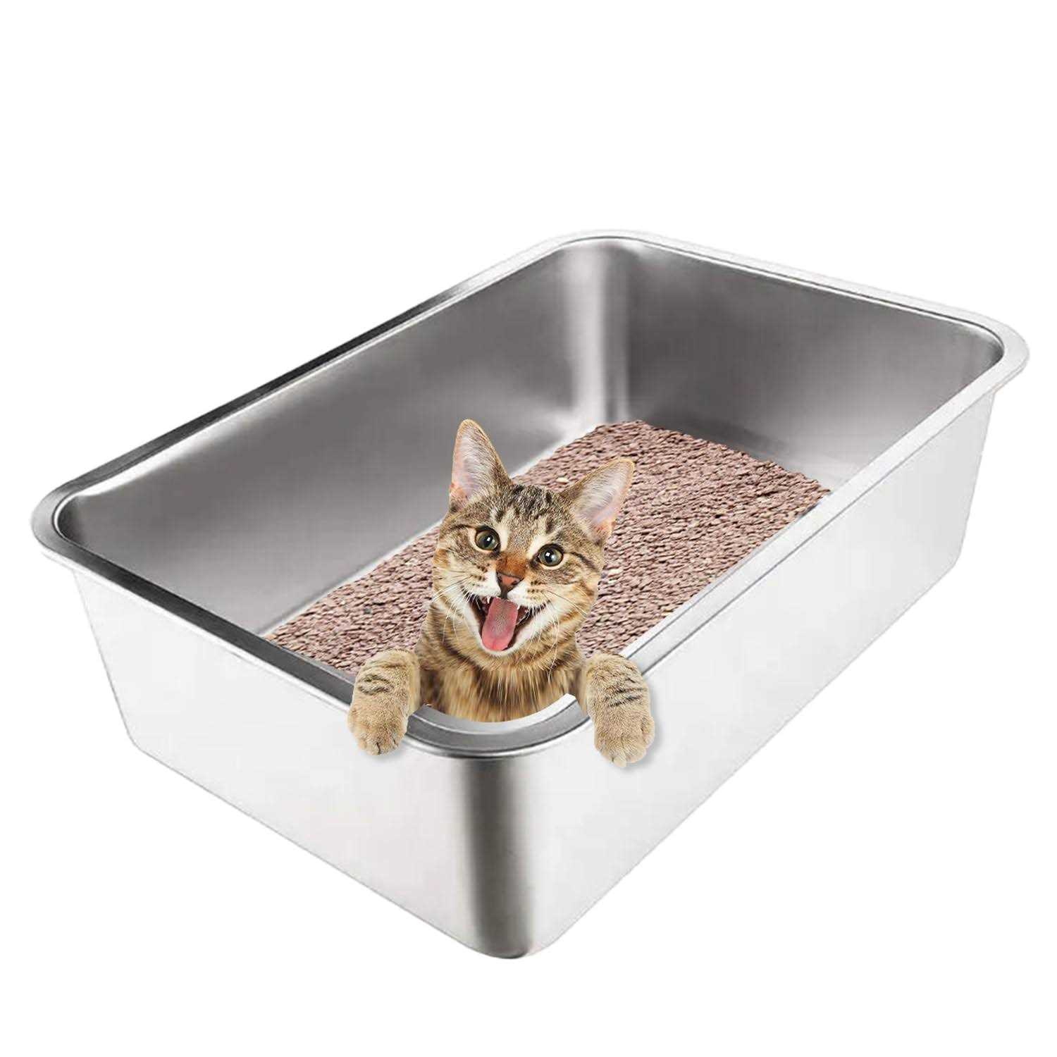 Stainless Steel Cat Litter Box With High Sides Never Absorbs Odor, Stains or Rusts