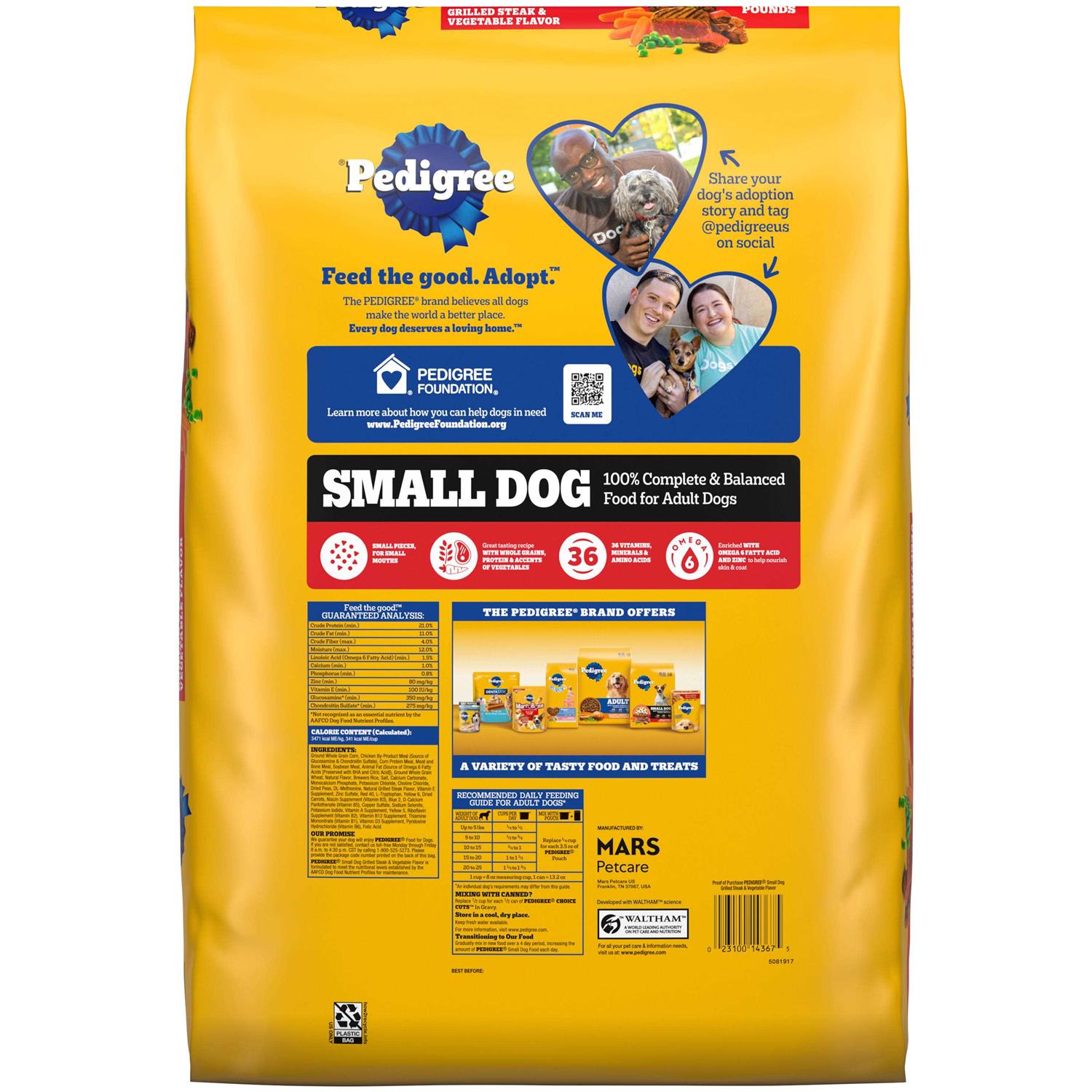 Pedigree Grilled Steak & Vegetable Flavor Small Dog Adult Complete Nutrition Dry Dog Food