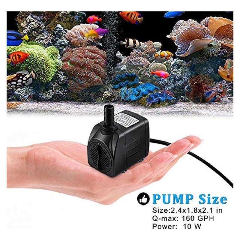 PULACO 10W 160GPH Submersible Pump with 3.3 ft Tubing for Aquariums