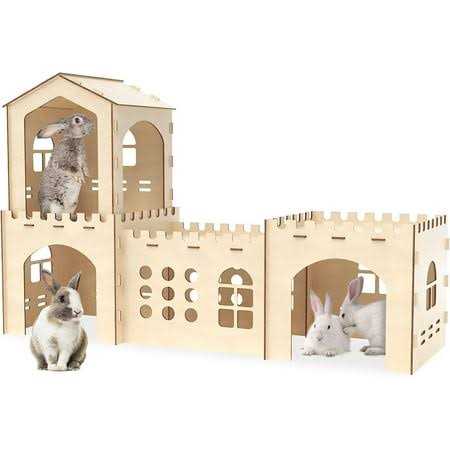 Extra Large Rabbit Hutch, Wooden Rabbit Houses and Hideouts Large Wooden Rabbit Castle Bunny Hideout