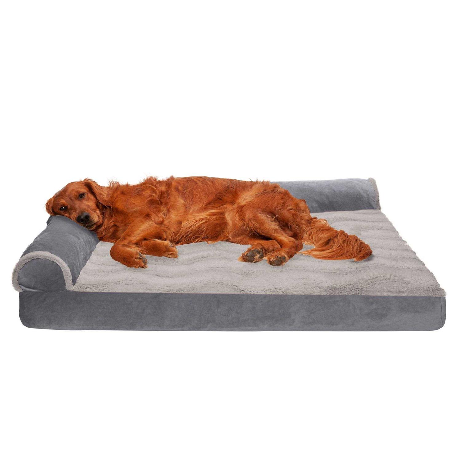 FurHaven Wave Fur & Velvet Deluxe Chaise Lounge Dog Bed