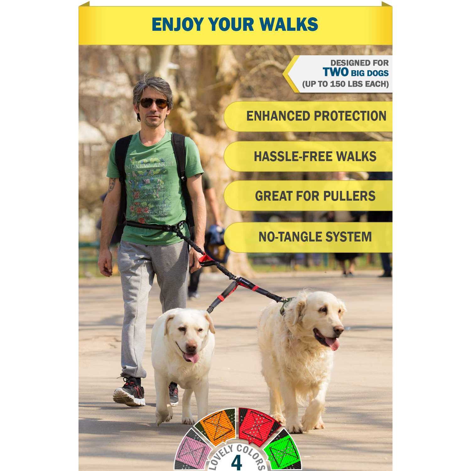 Pet Dreamland Exquisite Double Dog Leash for Large Dogs Hands Free Dog Leash 2 Dogs