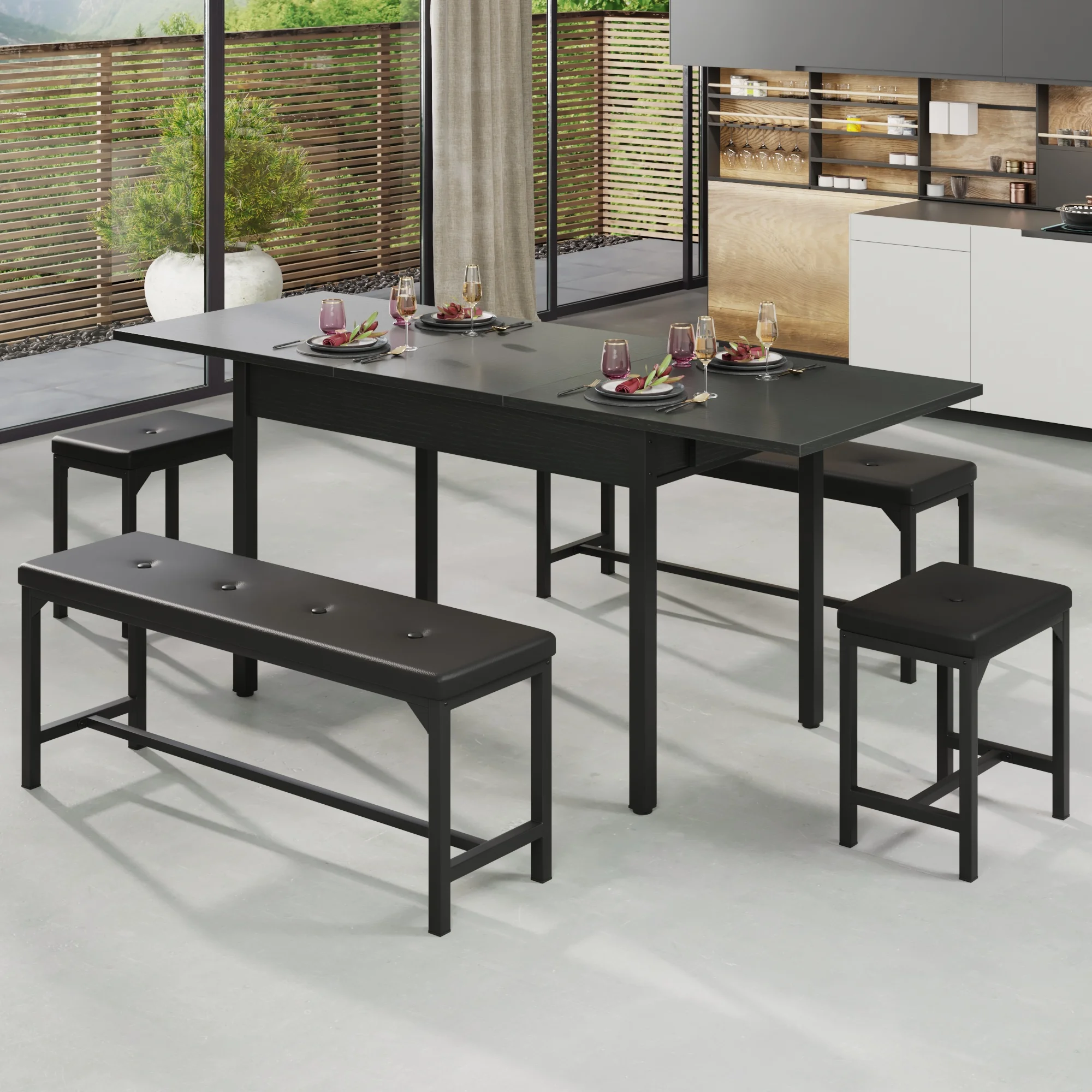 FiveWillowise 3-Piece Dining Table Set for 4-8, Kitchen Table Set with Metal Frame & Wooden Board .63