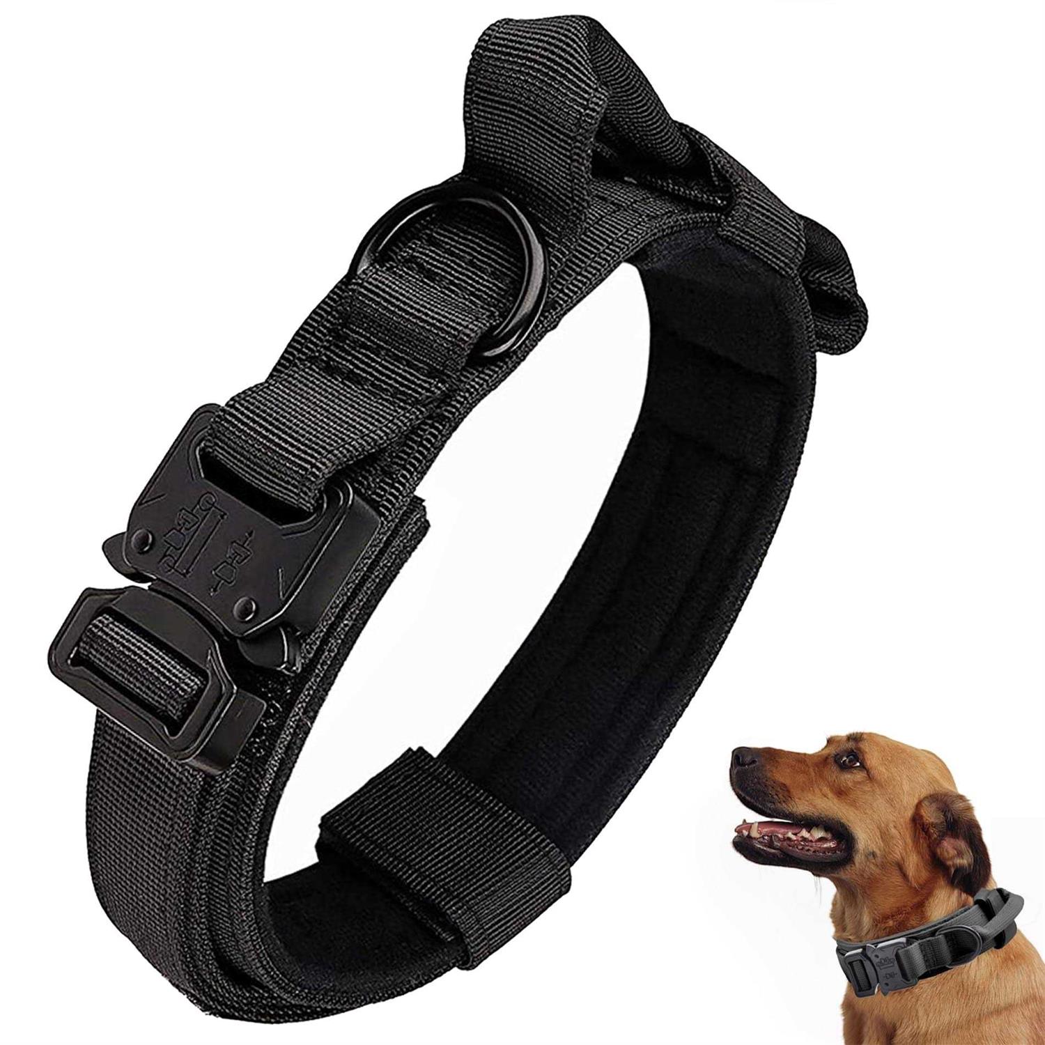 Tactical Dog Collar, Adjustable Military Training Nylon Dog Collar with Control Handle and Heavy Quick-Release Metal Buckle for Small Medium Large