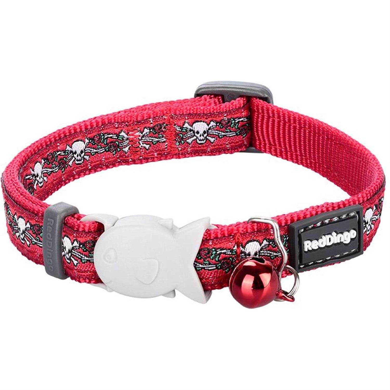 Red Dingo Cat Collar Skull & Roses Red