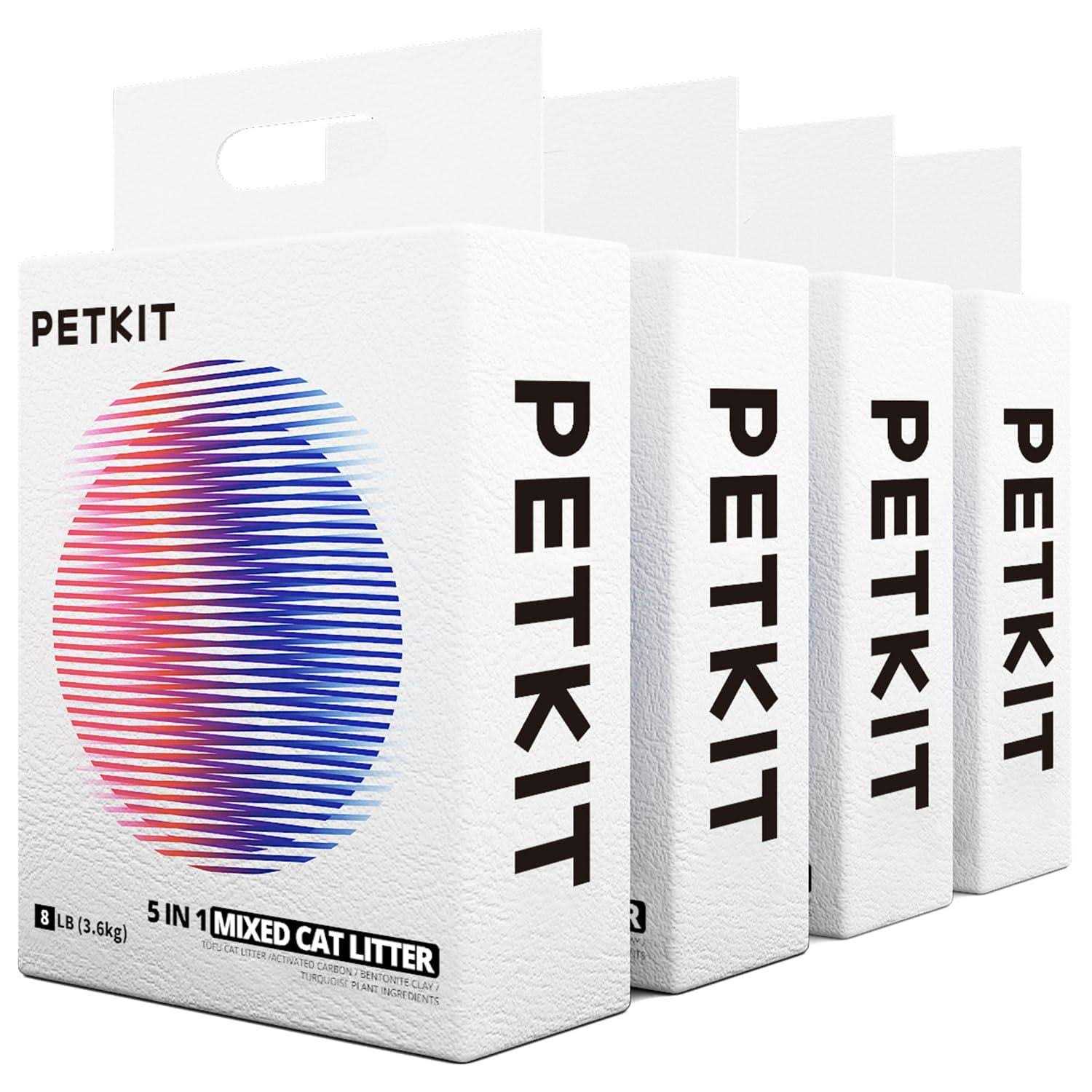 PETKIT everclean 5 in 1 Mixed Cat Litter,Strong Clumping Cat Litters,Odor Control and Unscented Ultra Absorbent Water flushab