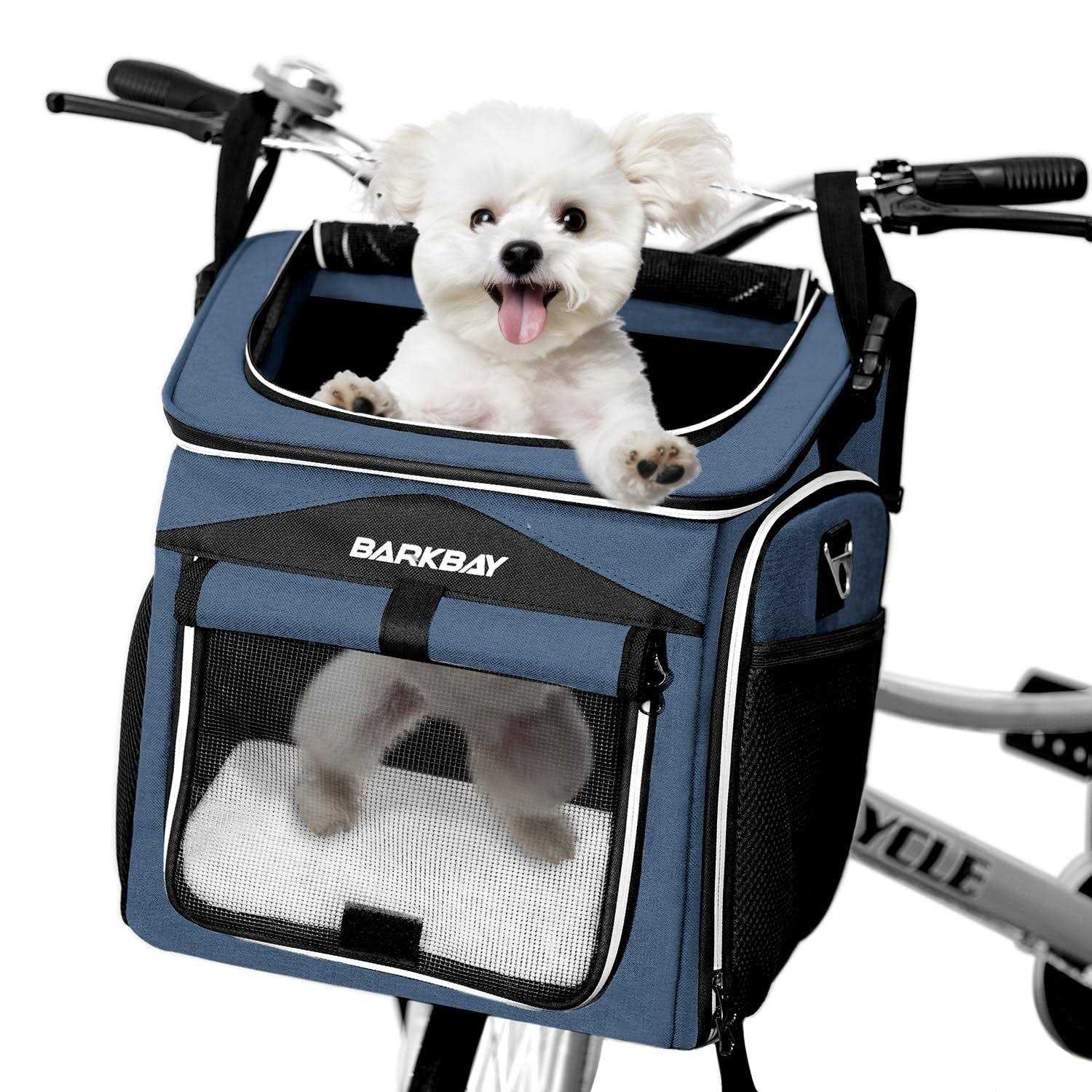 BARKBAY Dog Bike Basket Carrier Expandable Foldable Soft-Sided Dog Carrier