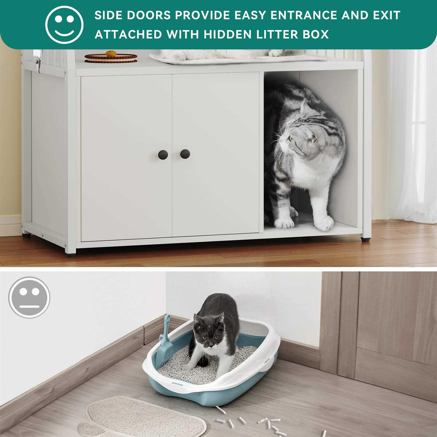 YITAHOME Cat Litter Box Enclosure with Storage Shelves Indoor Large Litter Box Furniture Wooden Hidden Cat Cabinet Washroom