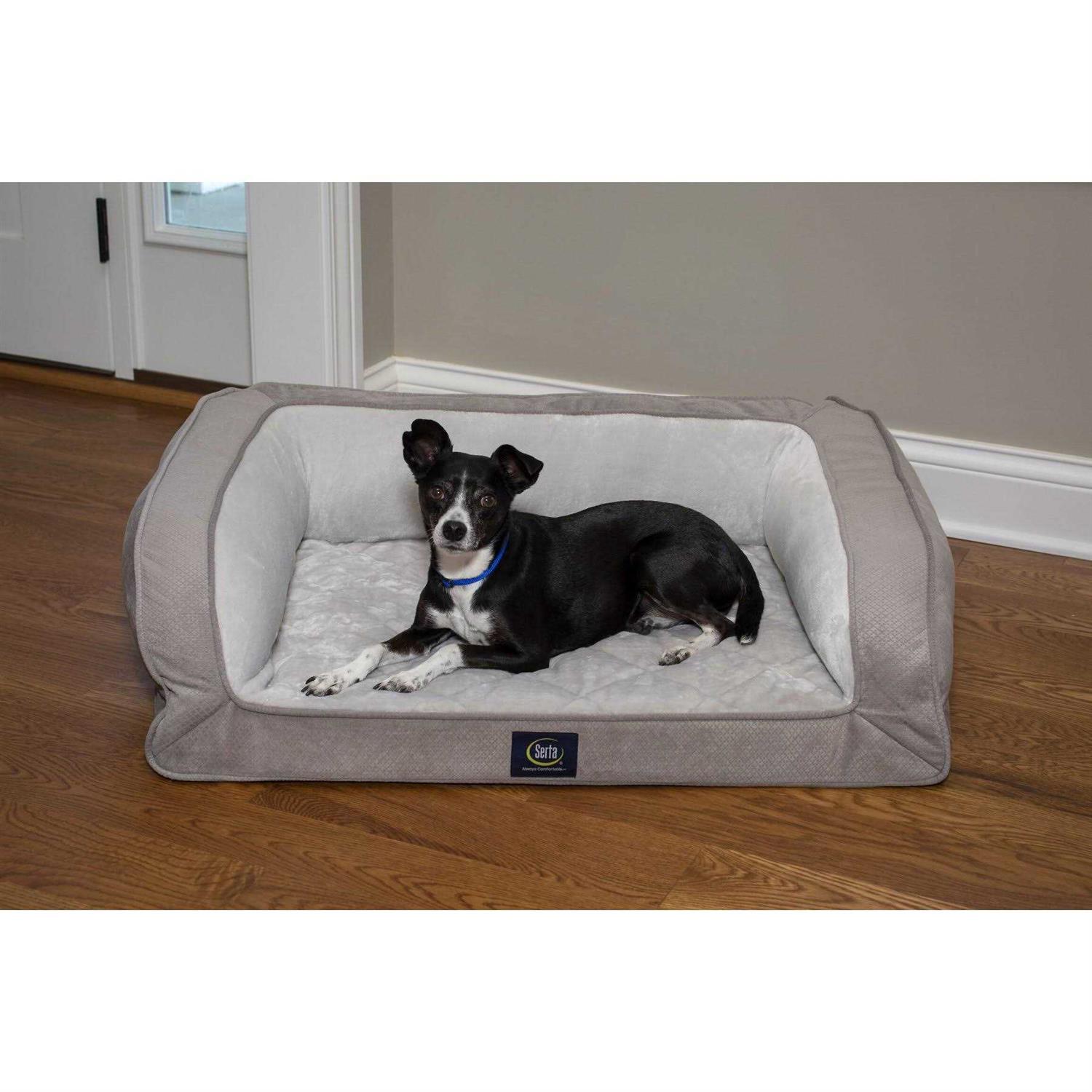 Serta Quilted Orthopedic Bolster Dog Bed w/Removable COVER