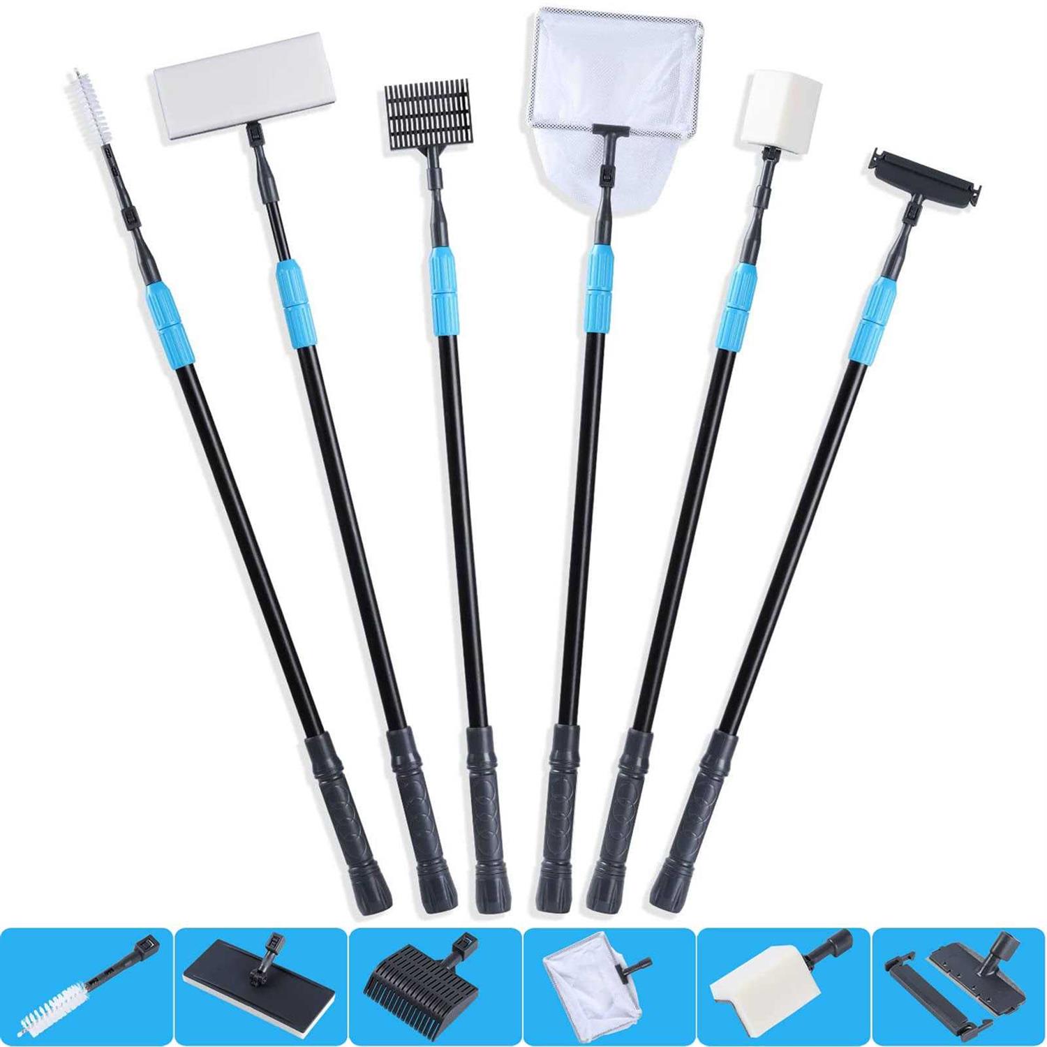 AquaMiracle 6 in 1 Aquarium Cleaning Tool Kit Fish Tank Cleaning Kit for 20-160 Gallon Tank with Telescopic Long Handle