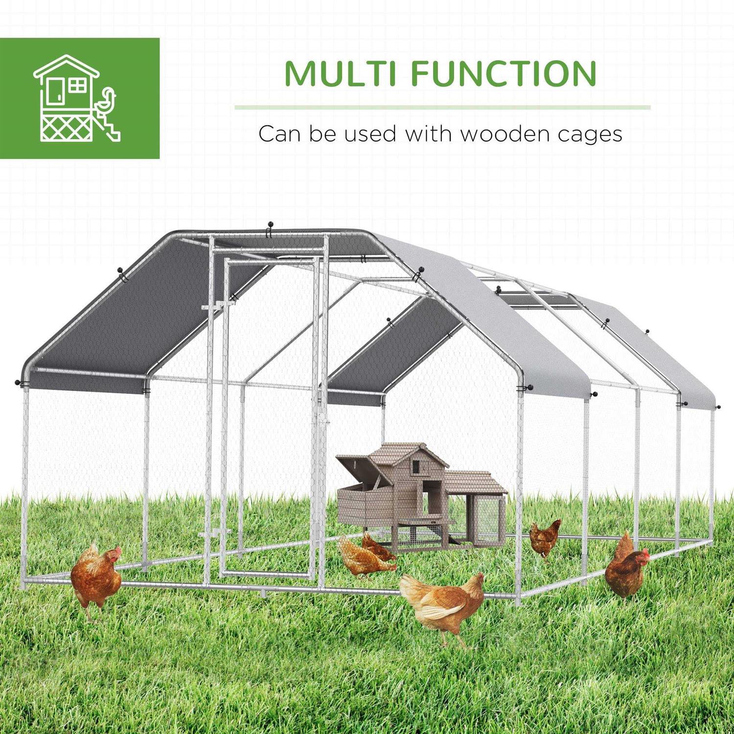 PawHut Galvanized Metal Chicken Coop Cage with Cover Walk-In Pen Run