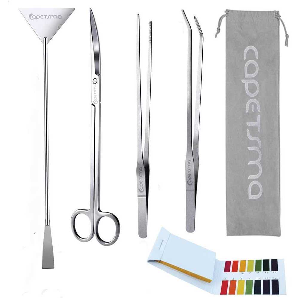 Capetsma Aquascape Tools Long Stainless Steel Aquarium Plant Tools Aquarium Tweezers Scissors Spatula Tool Set Bonsai Kit Algae Scrapers Aquarium