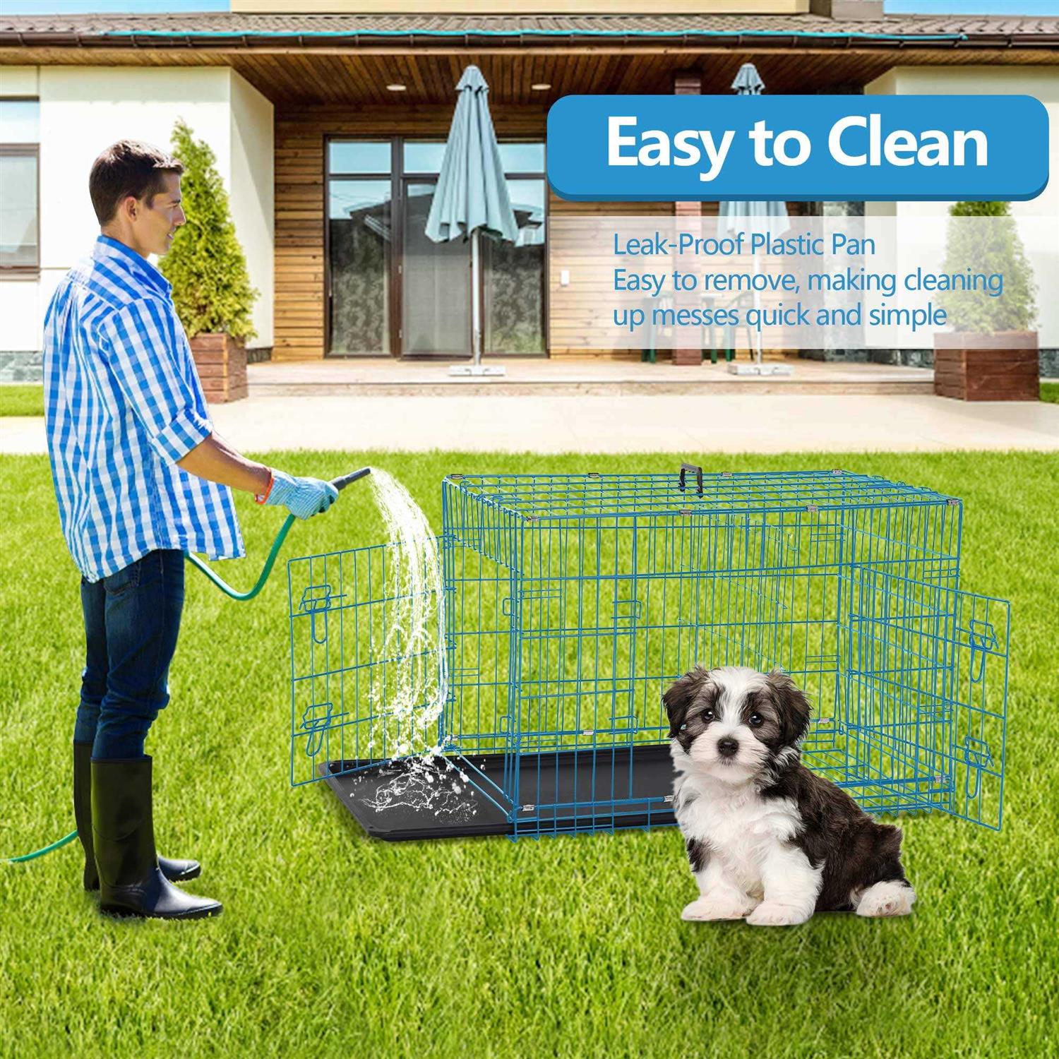 Cl.hpahkl Dog Cage for Large Dogs Indoor, Folding Dog Crates and Kennels Double Door