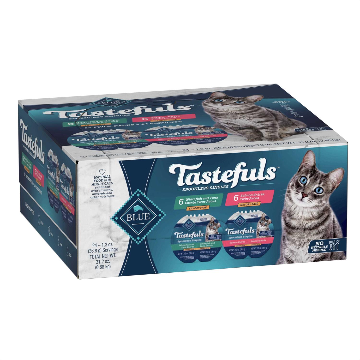 Blue Buffalo Tastefuls Spoonless Singles Whitefish & Tuna and Salmon Pate Wet Adult Cat Food Variety Pack