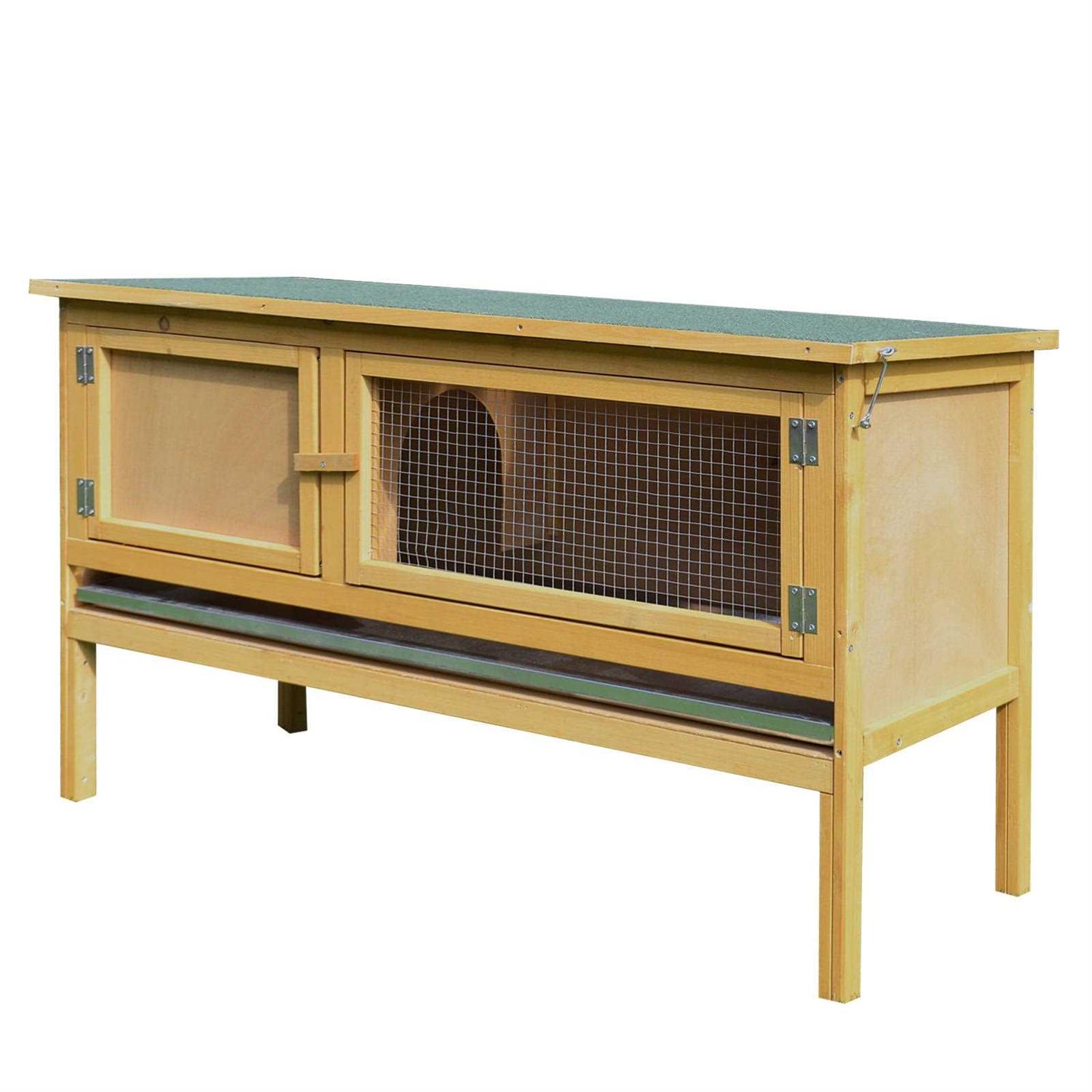PawHut Wooden Rabbit Hutch Bunny Cage with Openable Waterproof Roof