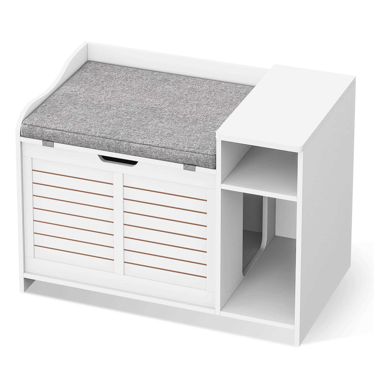 IDEALHOUSE Litter Box Enclosure with Top Opening with Cushion Cat Litter Box Furniture Hidden