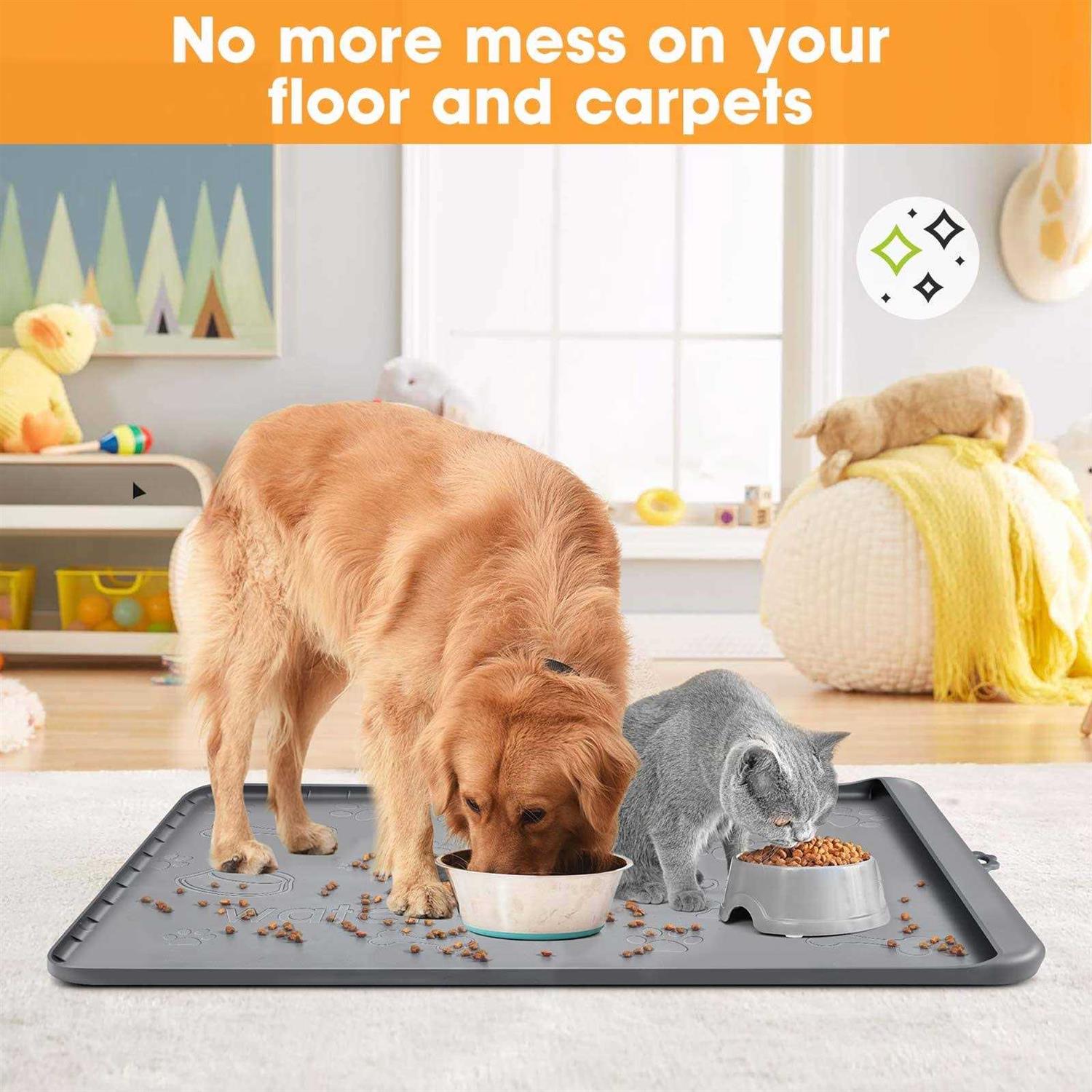 Dog Food Mat with Pocket, Baboies Silicone Dog Mat for Food and Water