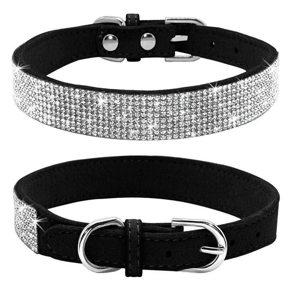 Haoyueer Rhinestone Dog Collar Cute Dazzling Sparkling Soft Suede Leather Dog Cat Rhinestone Collar Crystal Diamond Pet Dog Puppy