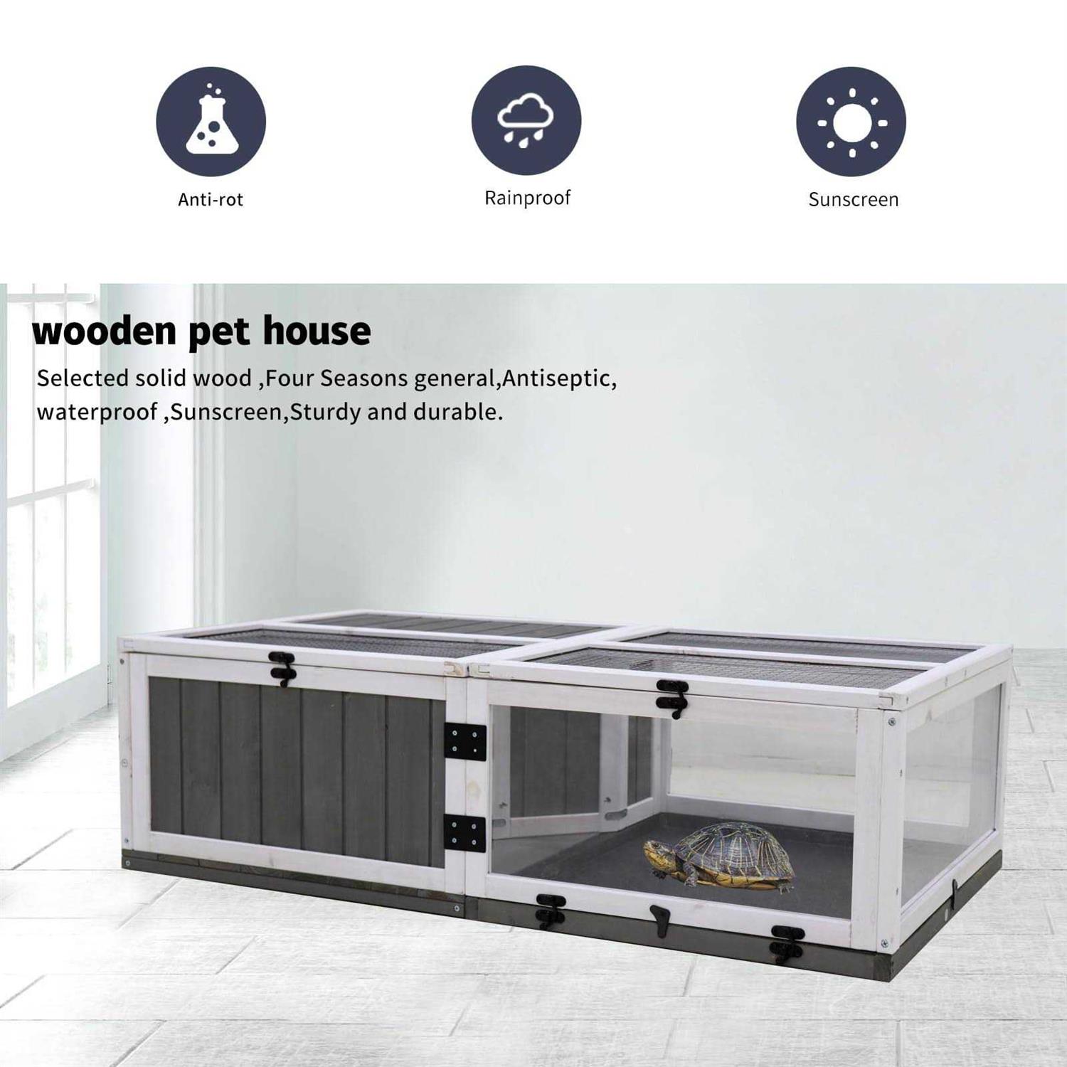 43 Upgrade waterproof tray activity tray Wooden turtle house indoor small animal turtle cage