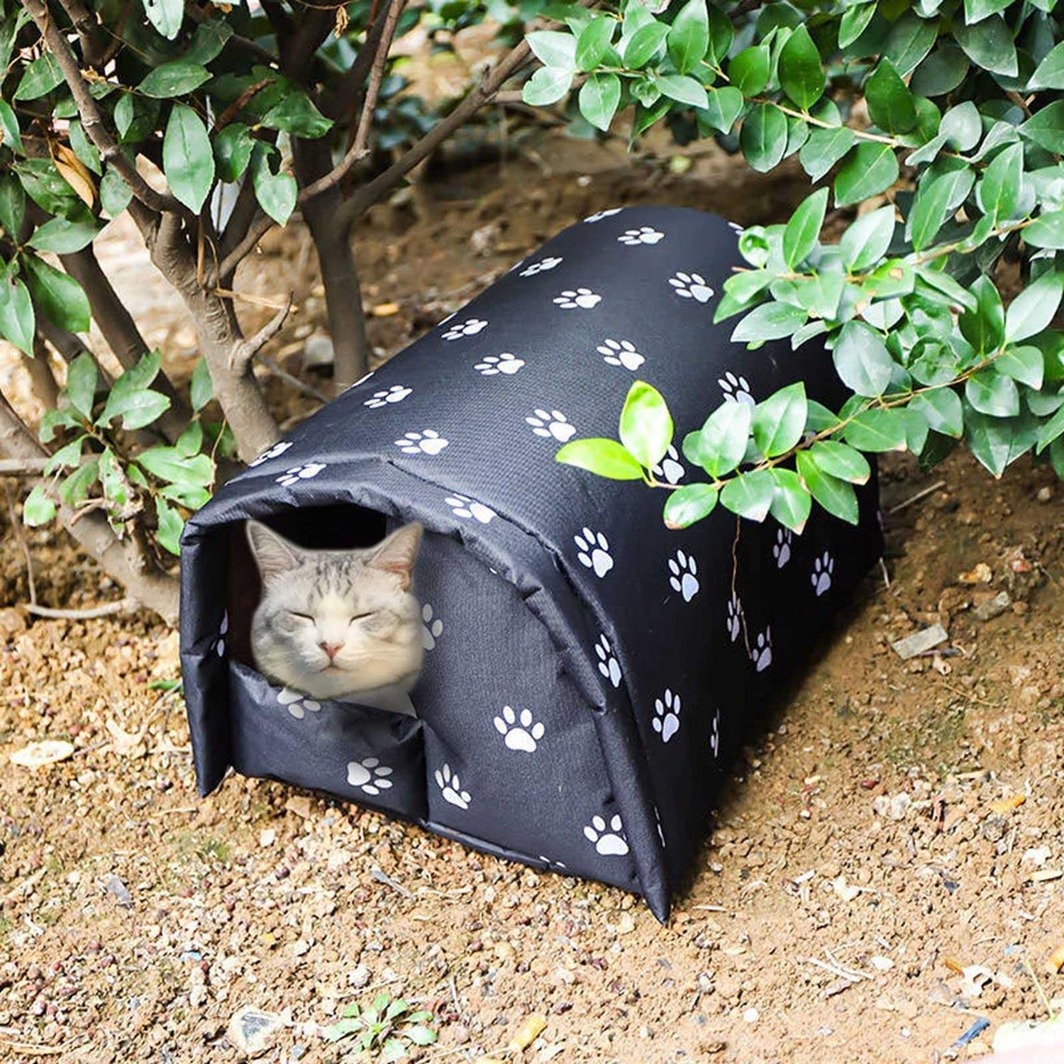 Outdoor Feral Cat House for Winter Weatherproof Waterproof Rainproof Foldable Cotton Filled Thicken Stray Feral Cats Dogs Tent Shelter Home Keep