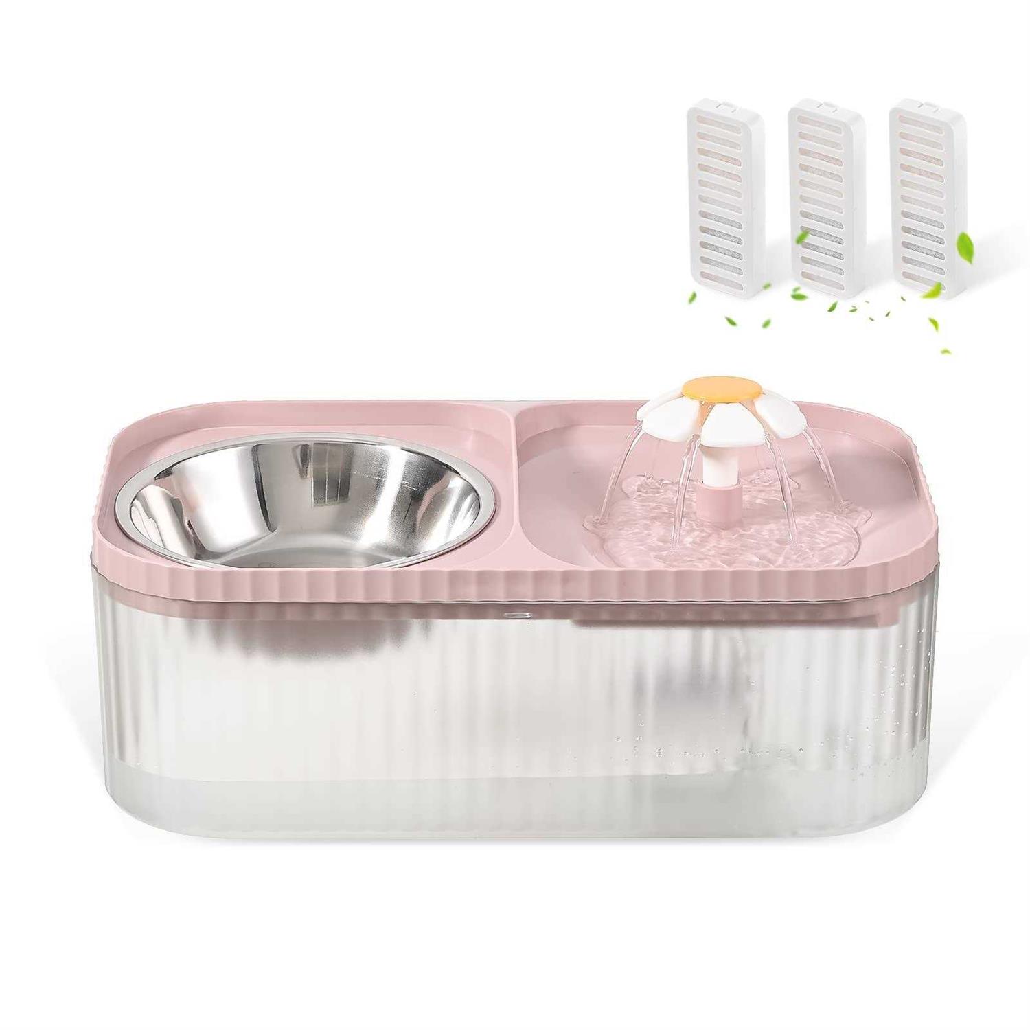 JEERAMIA Cat Water Fountain and Food Bowl, 3L/101oz Ultra Quiet Pet Water Dispenser with Smart Pump and 3 Replacement Filters