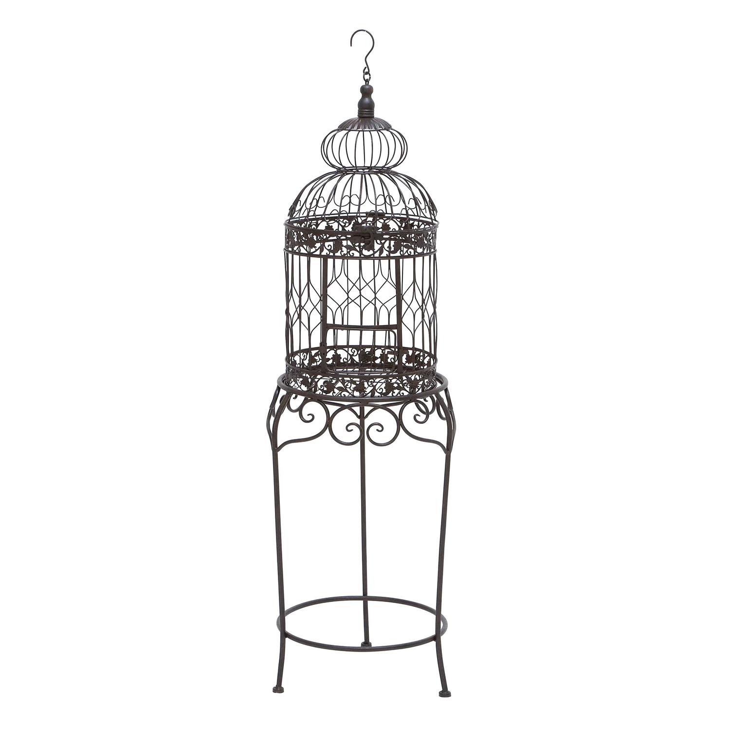 DecMode Black Metal Indoor Outdoor On Removable Stand Birdcage with Latch Lock Closure and Top Hook