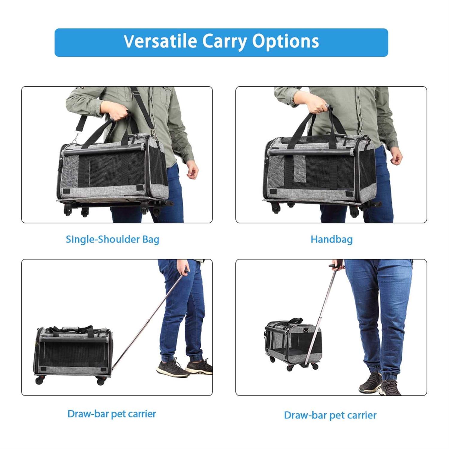 Mexmiody Pet Carrier with Wheels Airline Approved Dog Cat Carrier for Medium Small Dogs