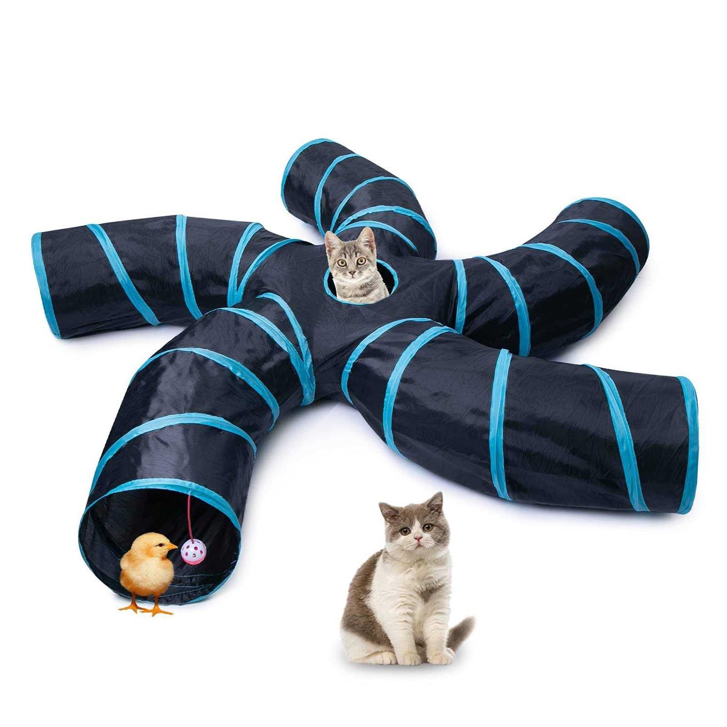 EgETOTA cat Tunnel for Indoor cats Large with Play Ball S-Shape 5 Way collapsible Interactive Peek Hole Pet Tube Toys