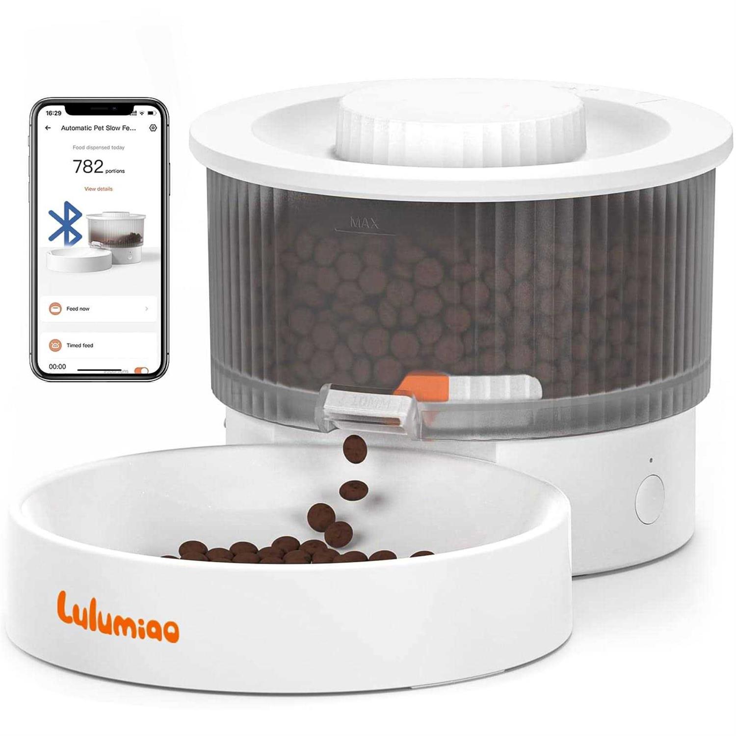 Lulumiao Automatic Cat Feeders with Slow Dispensing Healthier Timed Cat Food Dispenser Prevents Bloating for Small Dog