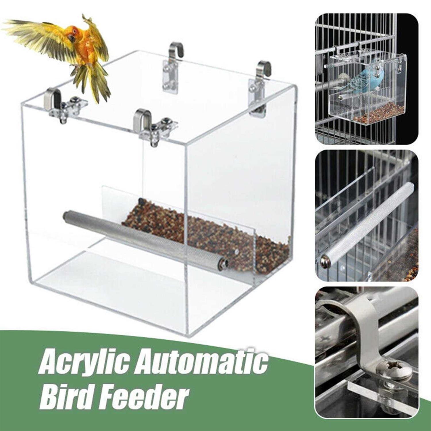 GURECOD Automatic Bird Feeder No Mess Bird Cage Pet Feeder Seed Food Container for Parakeet Canary Cockatiel Parrot Finch Canary Acrylic