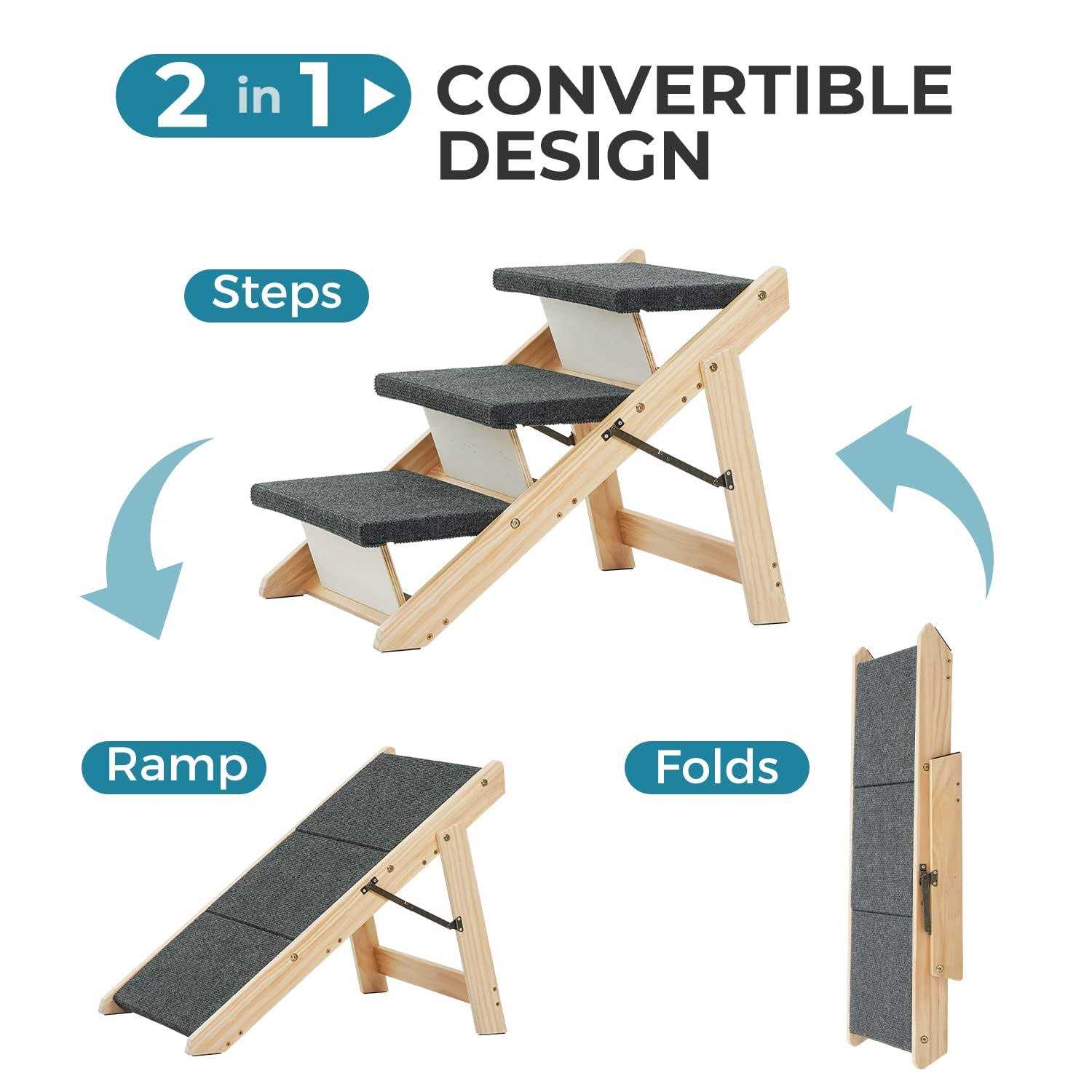 Sweetbin Wooden Pet Stairs/Pet Steps for All Dogs and Cats Up to 150Lbs