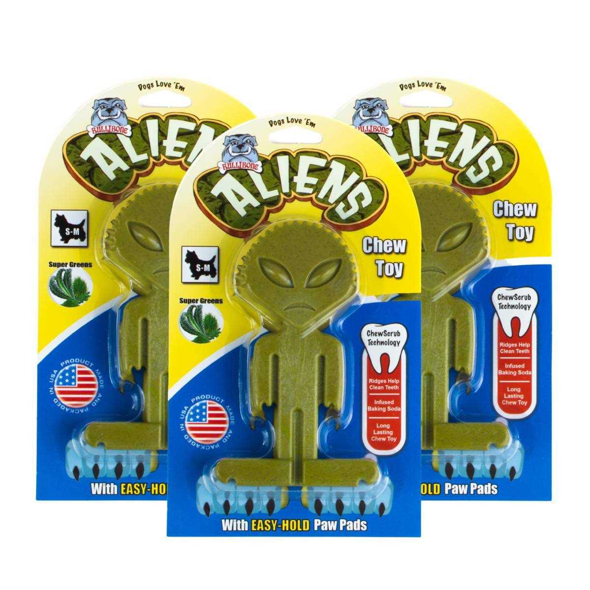 Bullibone Small Alien Bone Dog Chew Toy for Small Dogs With Easy Hold Grips