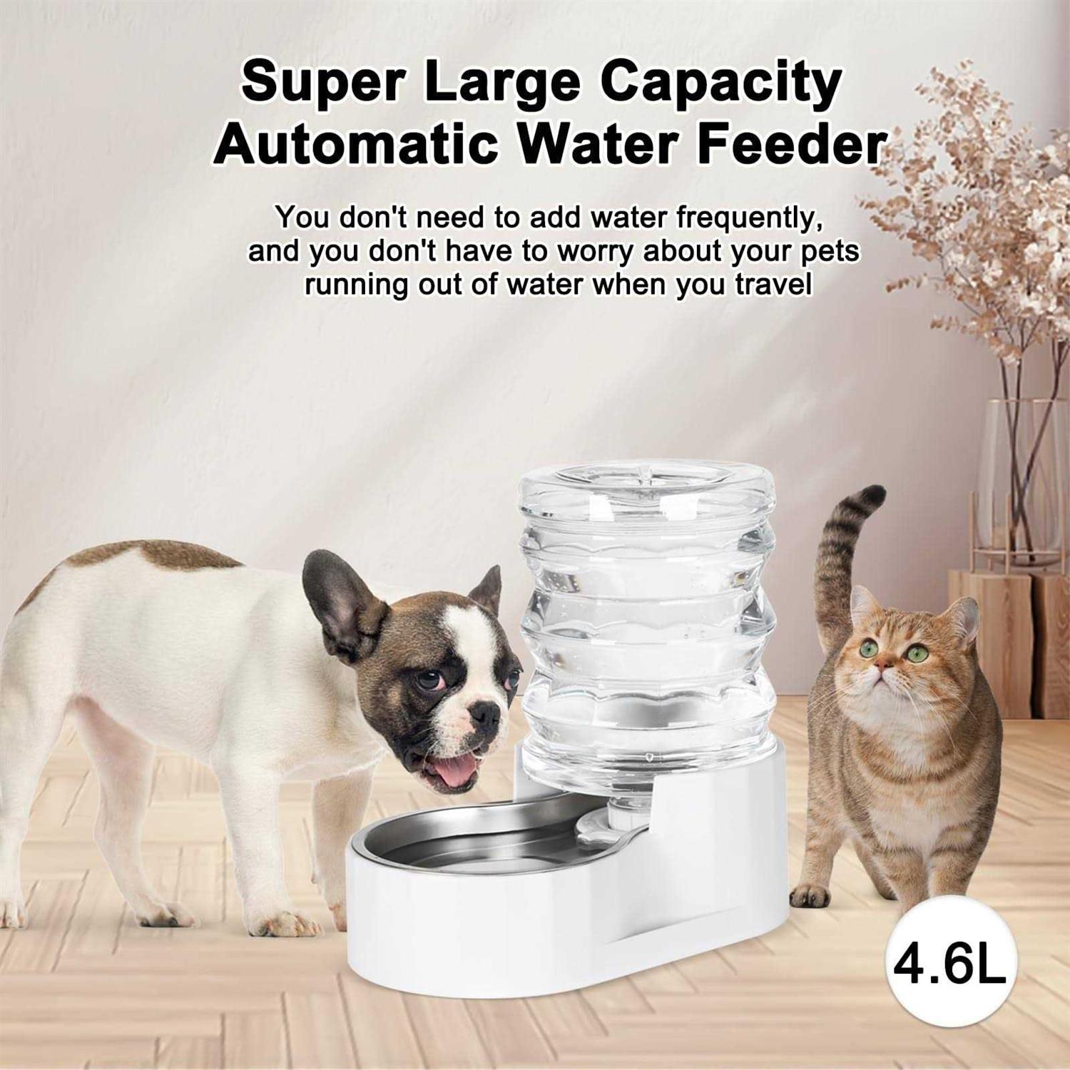 RIZZARI Automatic Pet Waterer, 100% Bpa-free, 4.6l Gravity Stainless Steel Water Dispenser, Large Capacity Water Feeder for Cats and