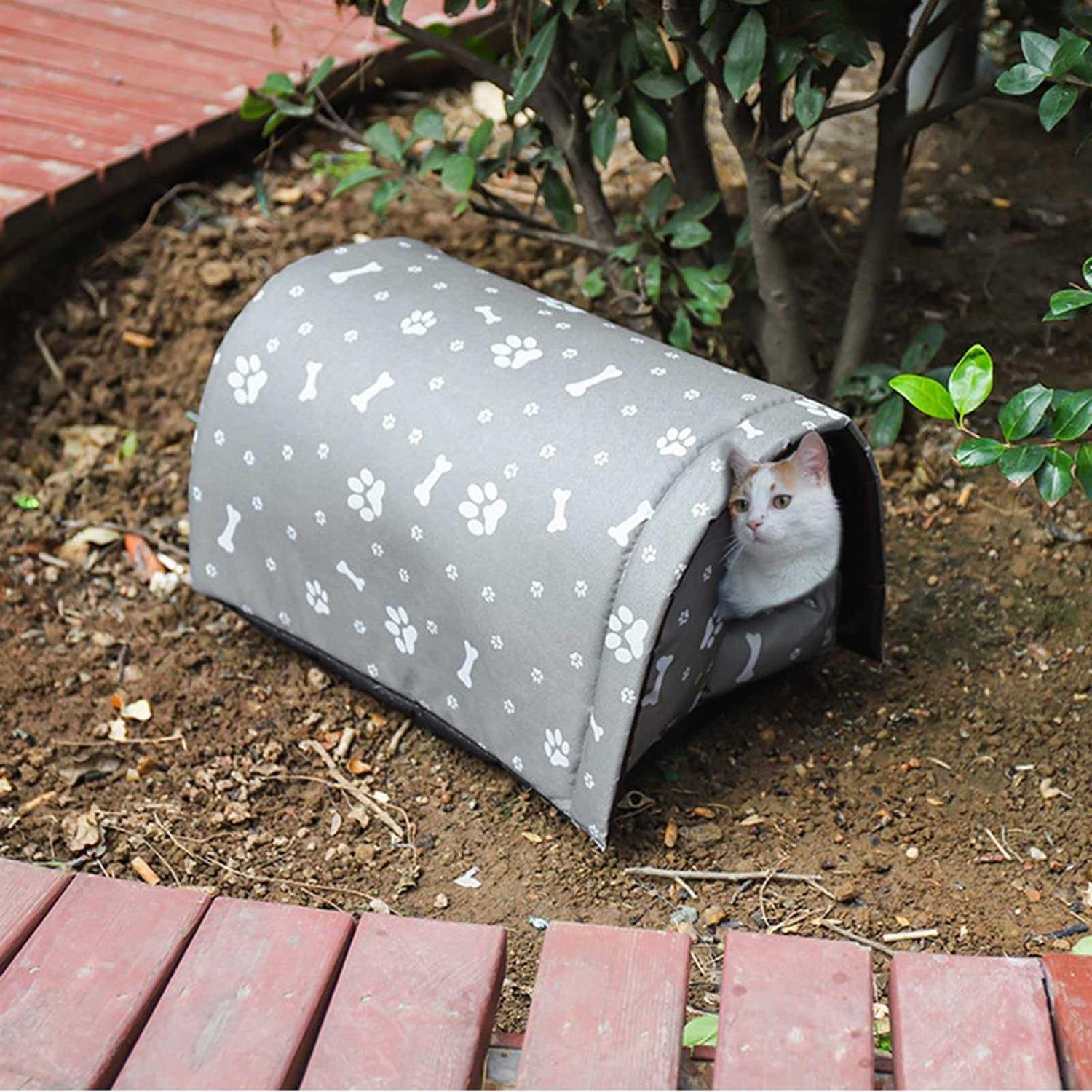 Outdoor Feral Cat House for Winter Weatherproof Waterproof Rainproof Foldable Cotton Filled Thicken Stray Feral Cats Dogs Tent Shelter Home Keep