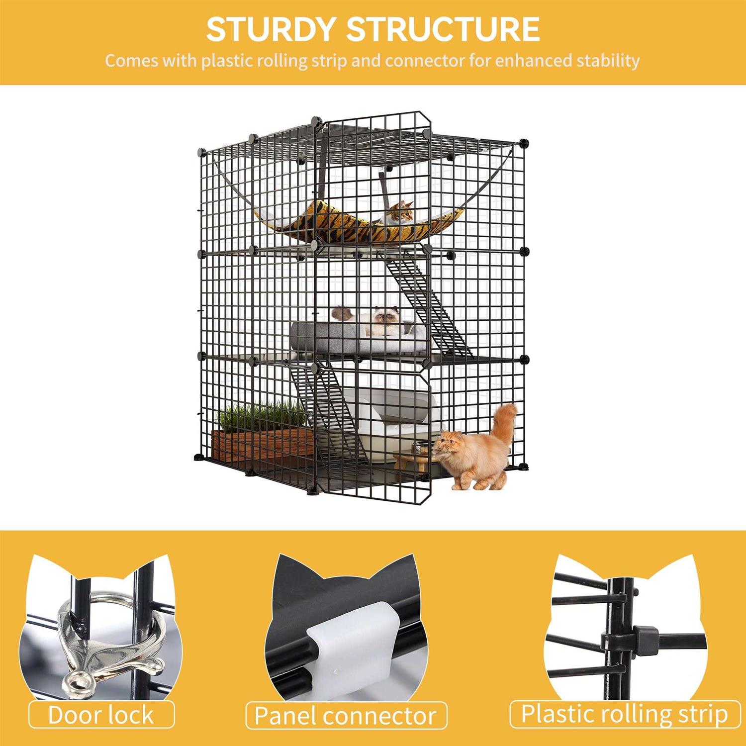 Dextrus 3-Tiers Cat Cage,Cat Enclosures Metal Cat Kennels Pet Crate with Extra Large Hammock for 1-2 Cats