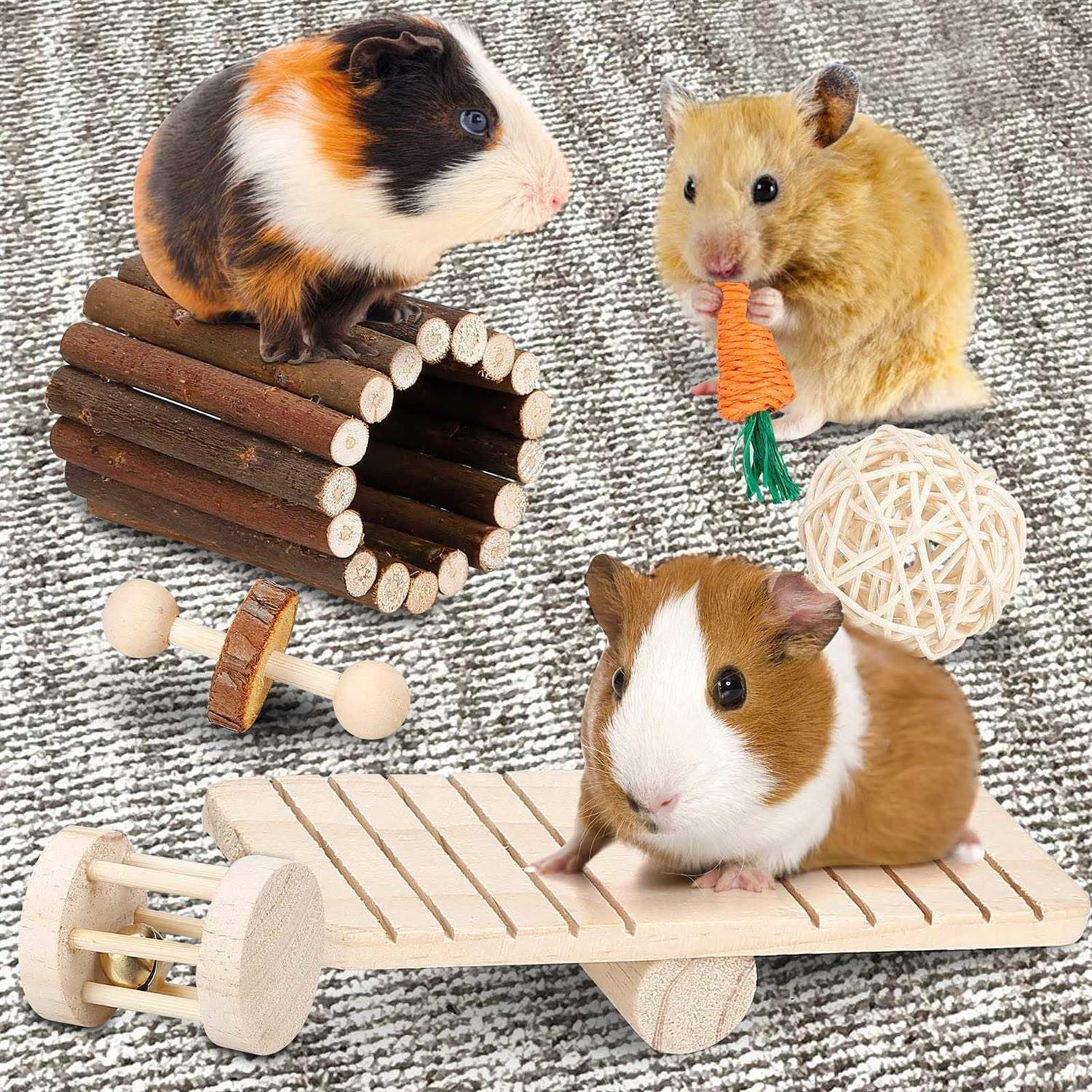 BBjinronjy Hamster Chew Toys Set Small Animal Molar Toys Teeth Care Wooden Accessories for Guinea Pigs,Chinchillas,Gerbils,Mice,Rats,Mouse Rodents Toy Swing