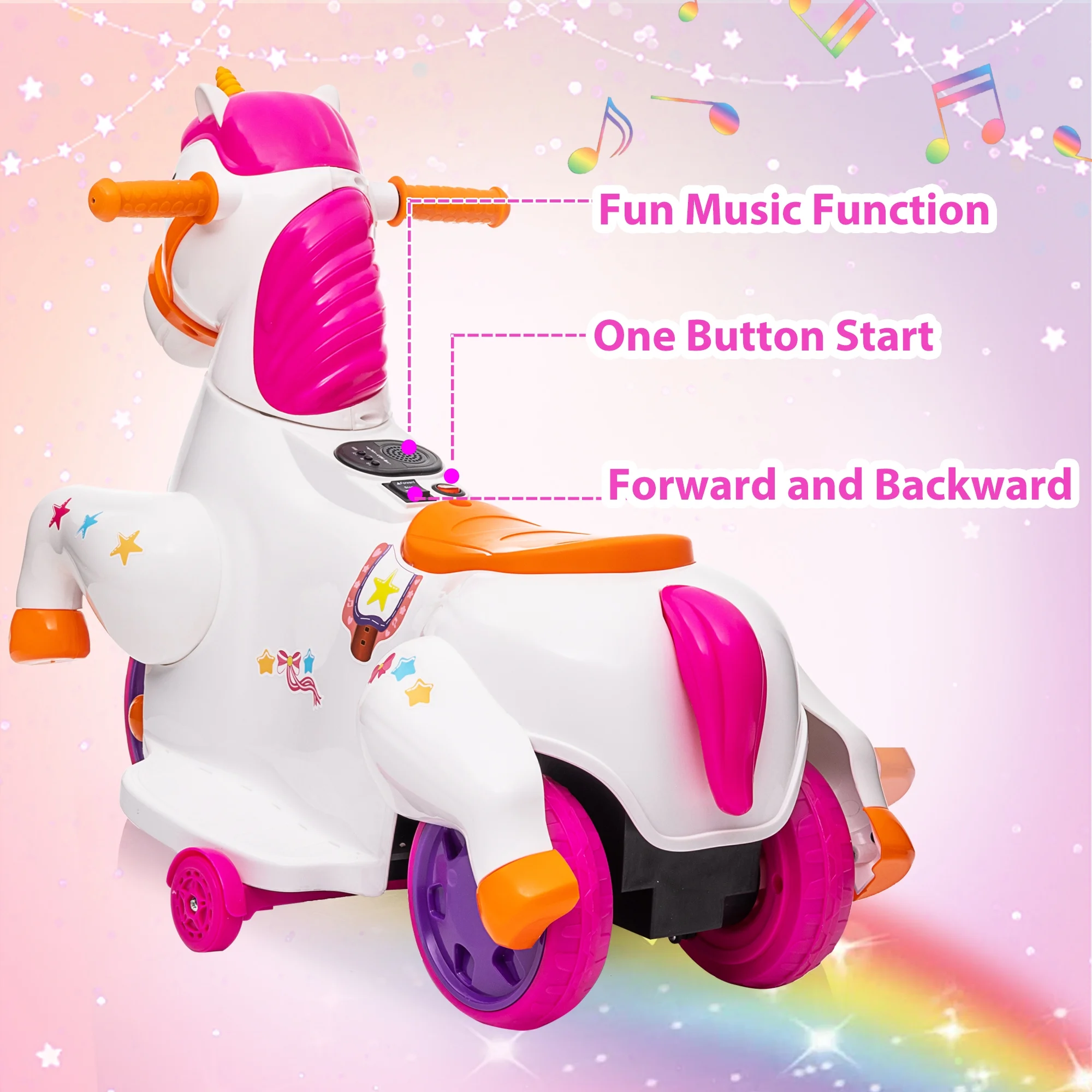 Jaxpety 6V Children's Unicorn Rocking Horse Pony Toy Car for 3 to 6